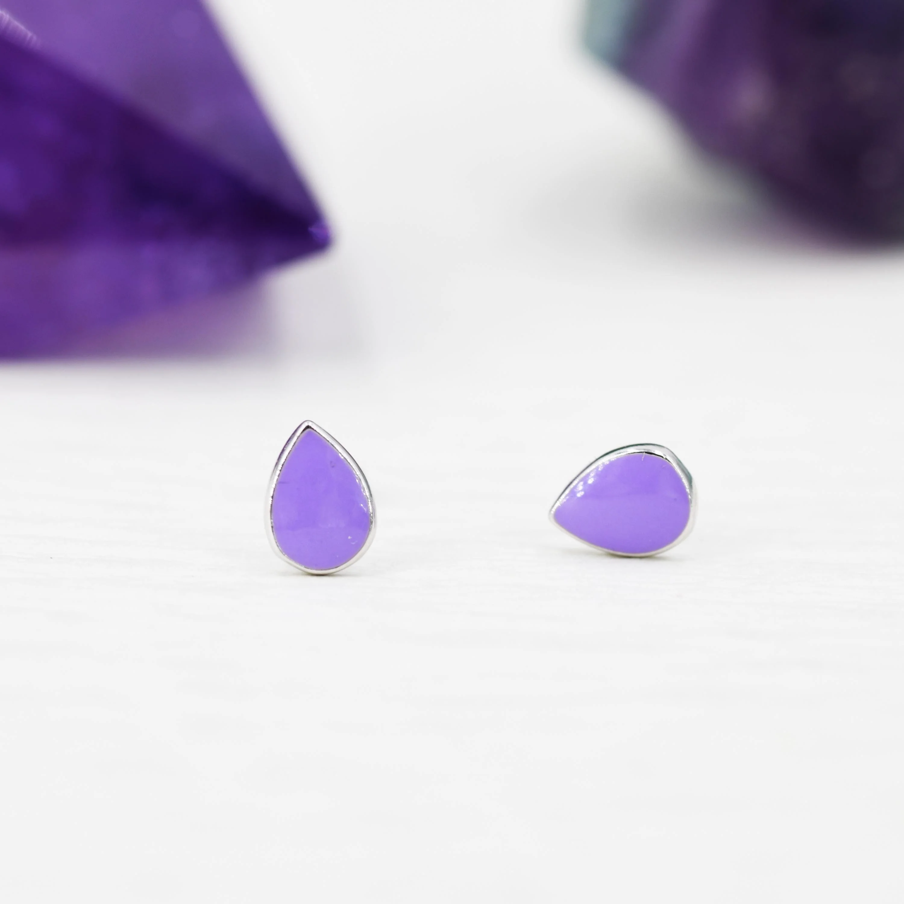 Enamel Purple Droplet Dot Stud Earrings in Sterling Silver with Hand Painted Enamel, Pastel Purple Stud, Enamel Droplet, Drop Shape - Image 7