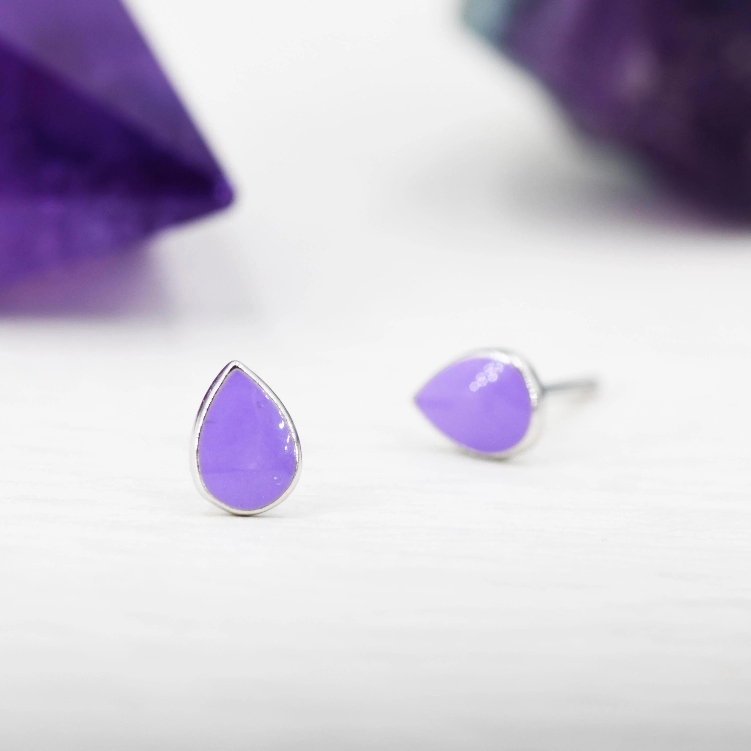 Enamel Purple Droplet Dot Stud Earrings in Sterling Silver with Hand Painted Enamel, Pastel Purple Stud, Enamel Droplet, Drop Shape - Image 8