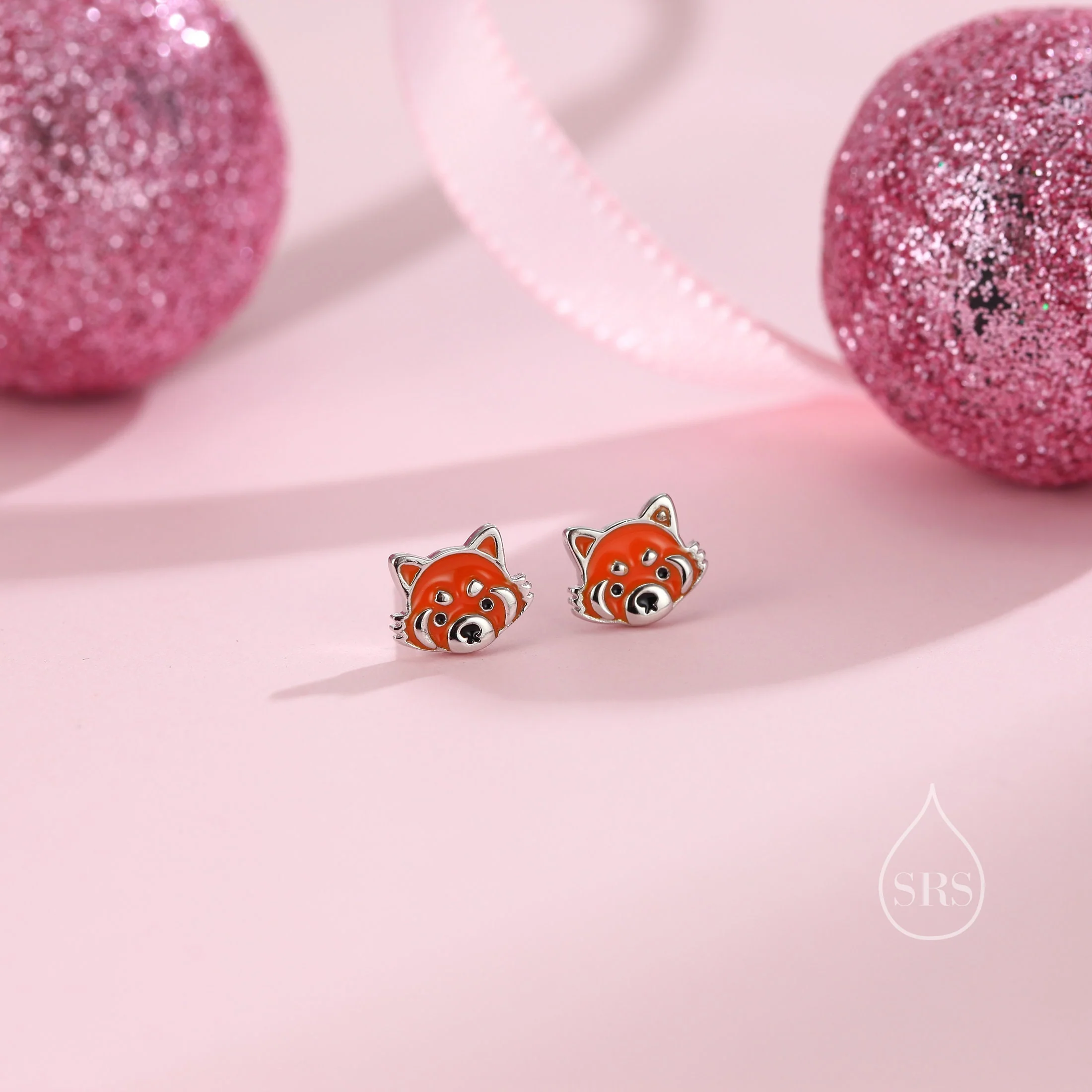 Enamel Red Panda Stud Earrings in Sterling Silver, Red Panda Stud, Red Panda Earrings, Panda Bear Earrings - Image 3