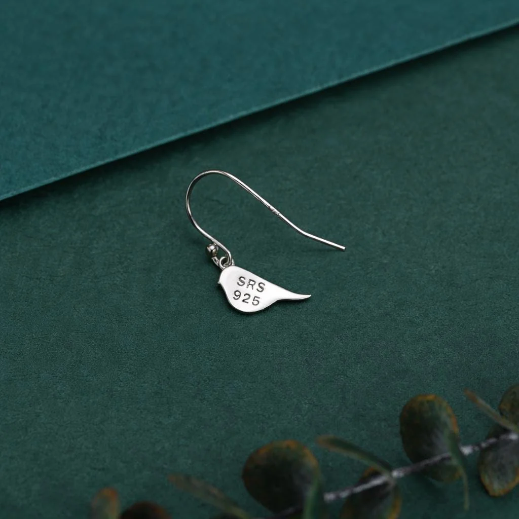 Enamel Robin Bird Drop Hook Earrings in Sterling Silver, Sterling Silver Enamel Robin Earrings, Nature Inspired - Image 4