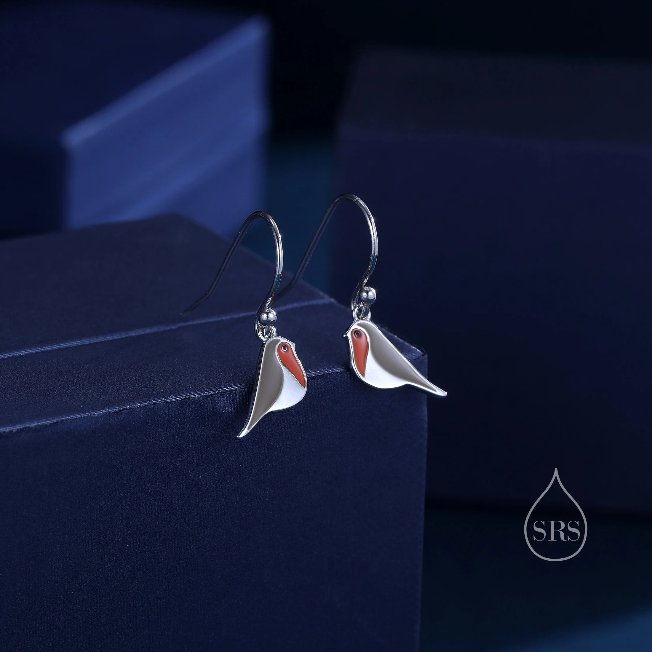 Enamel Robin Bird Drop Hook Earrings in Sterling Silver, Sterling Silver Enamel Robin Earrings, Nature Inspired - Image 7