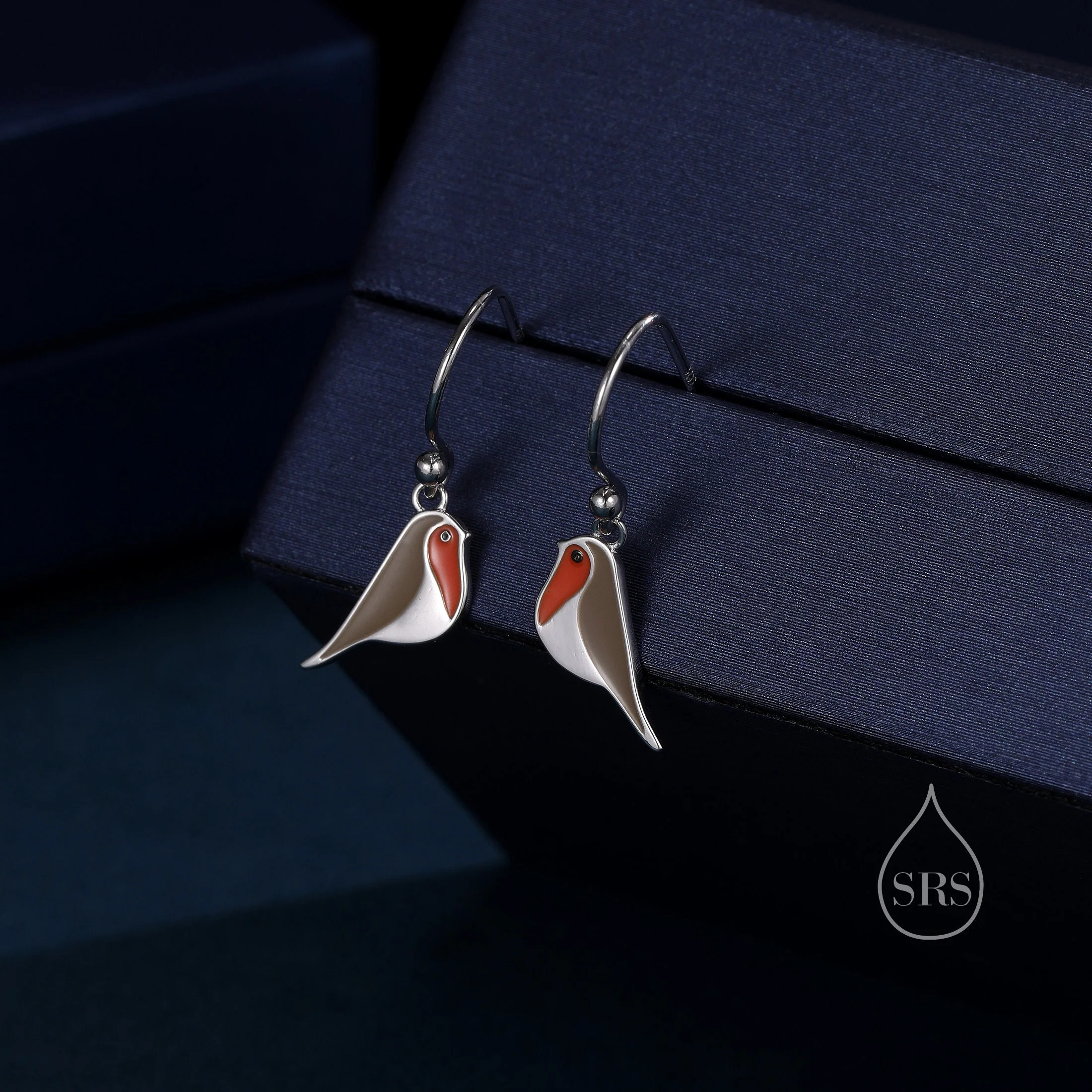 Enamel Robin Bird Drop Hook Earrings in Sterling Silver, Sterling Silver Enamel Robin Earrings, Nature Inspired - Image 8