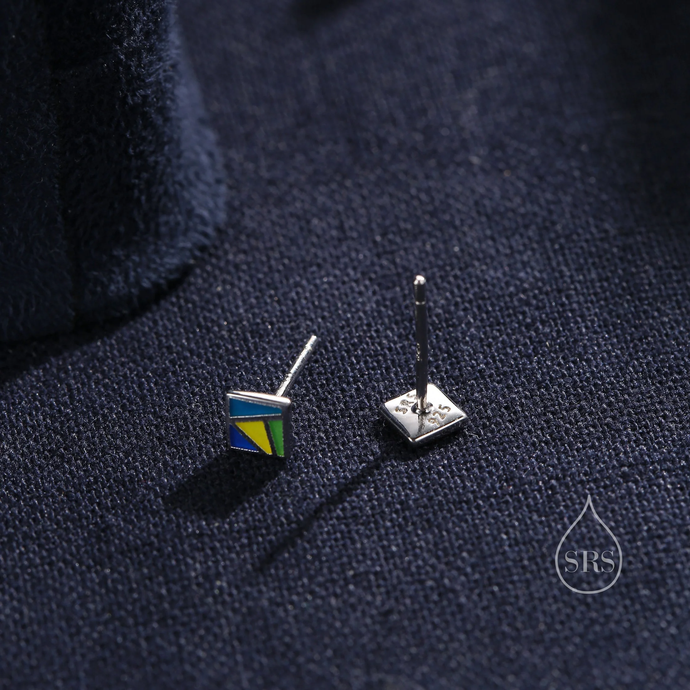 Enamel Square Stud Earrings in Sterling Silver, Hand Painted Enamel Square Earrings, Stained Glass Inspired Square Stud - Image 6