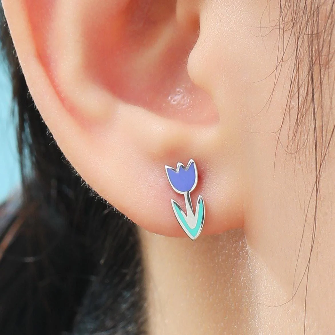 Enamel Tulip Flower Stud Earrings in Sterling Silver, Available in Three Colours, Flower Earrings, Tulip Earrings - Image 6