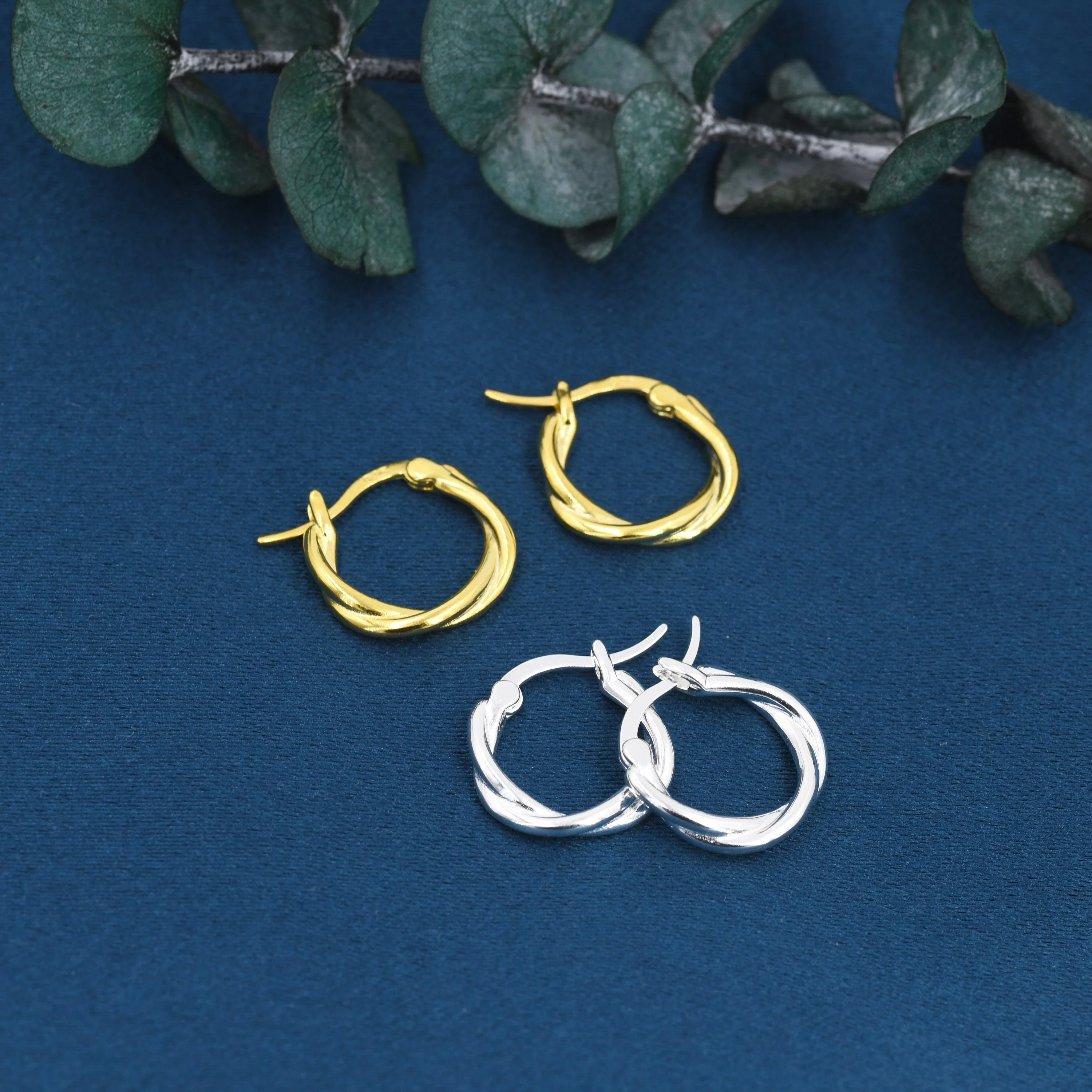 Entwined Hoop Earrings in Sterling Silver, Silver or Gold, Skinny Twist Geometric Hoop Earrings, Braided Rope Hoop Earrings, 15mm Hoops - Image 3