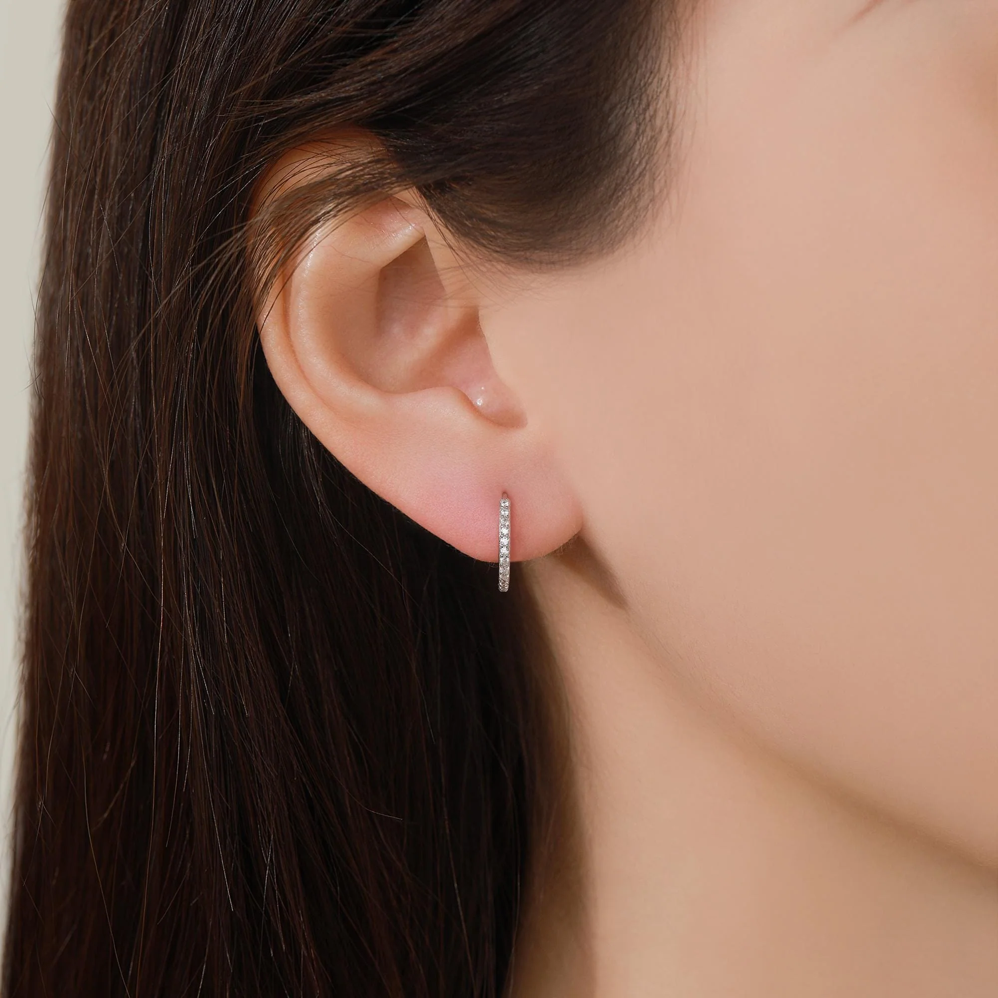 Extra Skinny Clear CZ Huggie Hoop in Sterling Silver, Silver or Gold, 8mm Inner Diameter Hoop Earrings, April Birthstone - Image 7