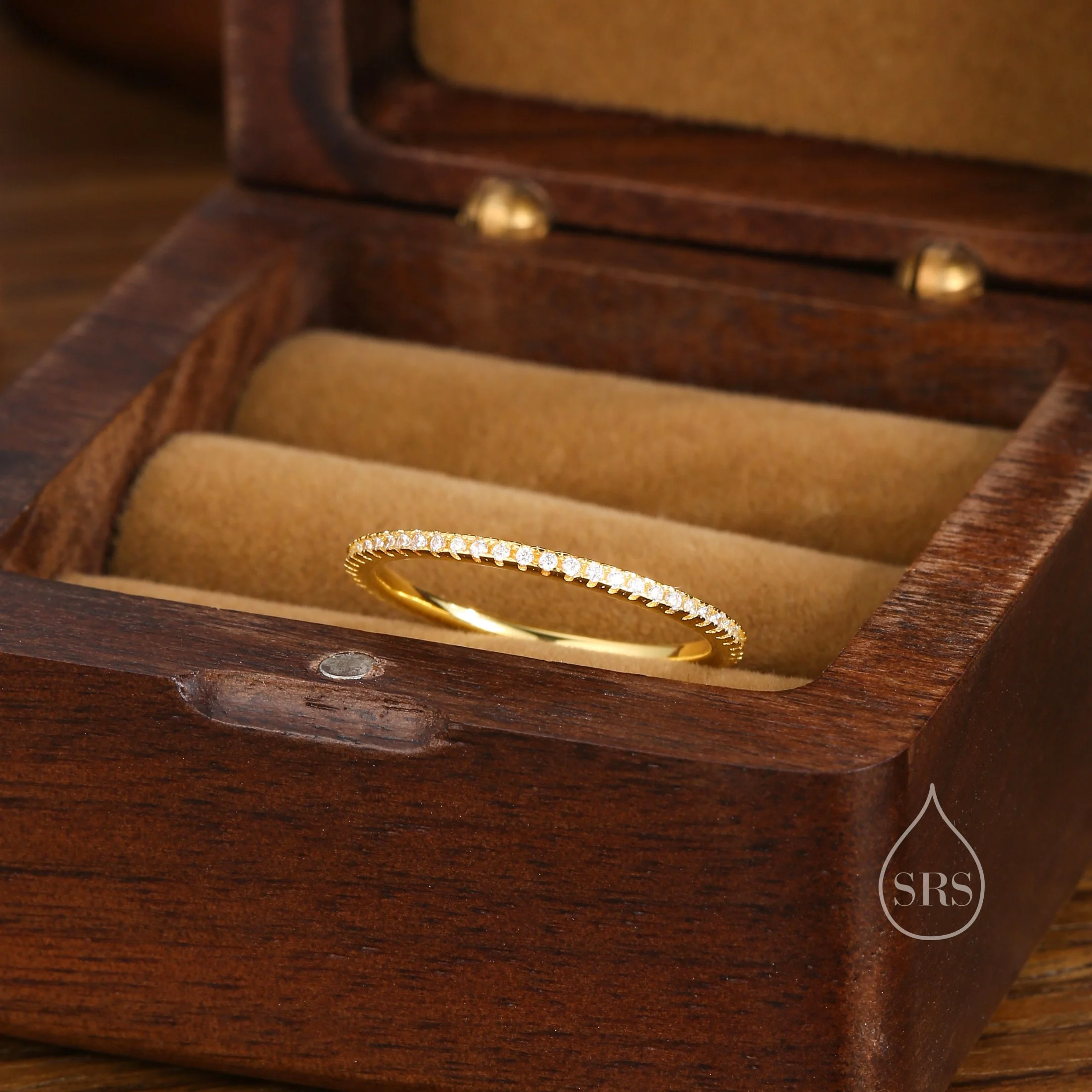Extra Skinny CZ Pave Ring in Sterling Silver, Silver or Gold, Eternity Ring, US 5 - 8 - Image 3