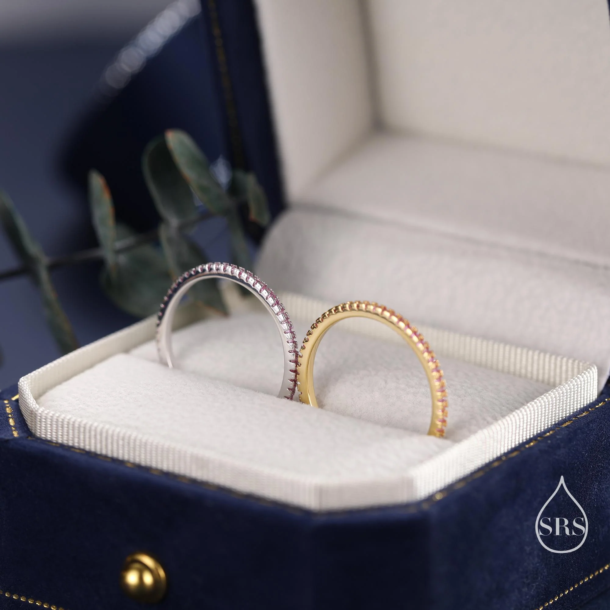 Extra Skinny  Pink CZ Pave Ring in Sterling Silver, Silver or Gold Finish, Eternity Ring, US 5 - 8 - Image 4