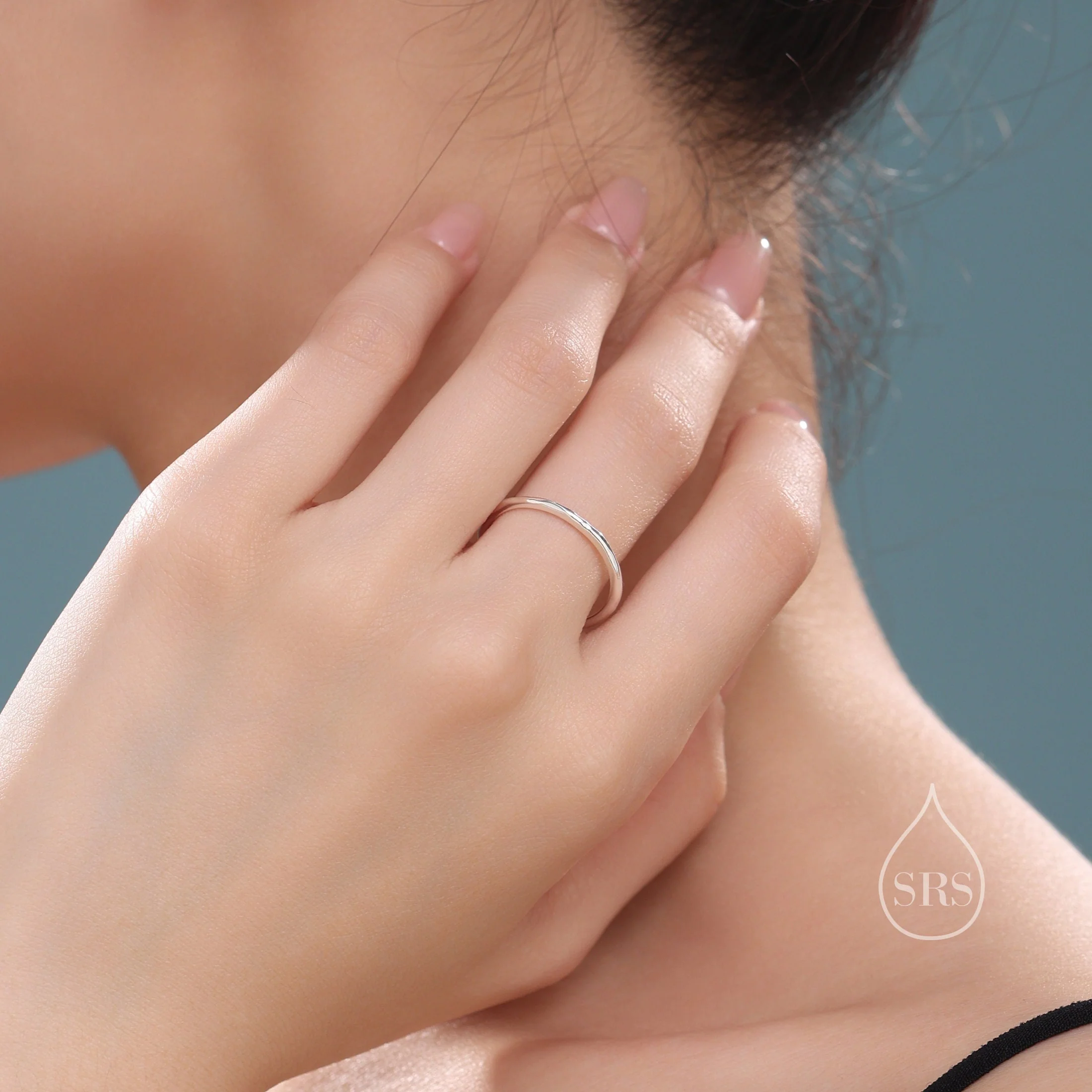 Extra Skinny Sterling Silver Hammered Ring, Very Skinny Irregular Textured Delicate Ring Band, Stacking Ring US 5-8, Wave Ring - Image 3