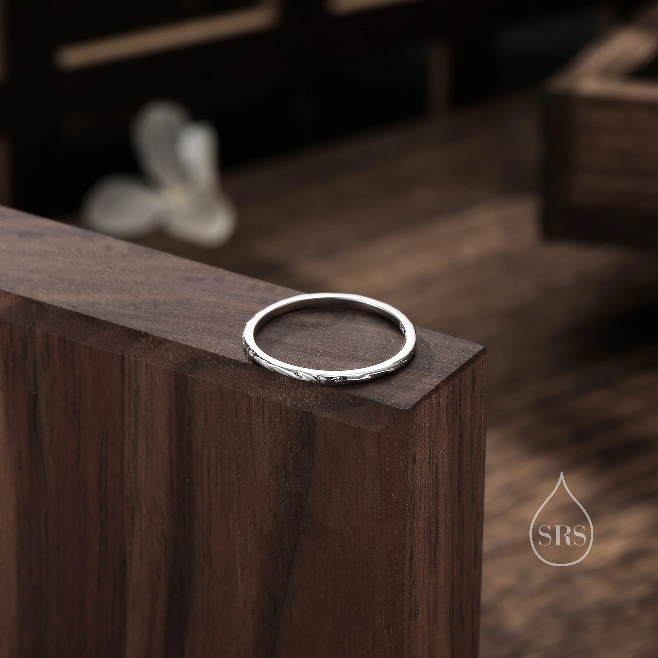 Extra Skinny Textured Ring in Sterling Silver, Size US 5- 8, Hammered Ring, Sterling Silver Hammered Ring, Skinny RIng, Silver Skinny Ring - Image 3