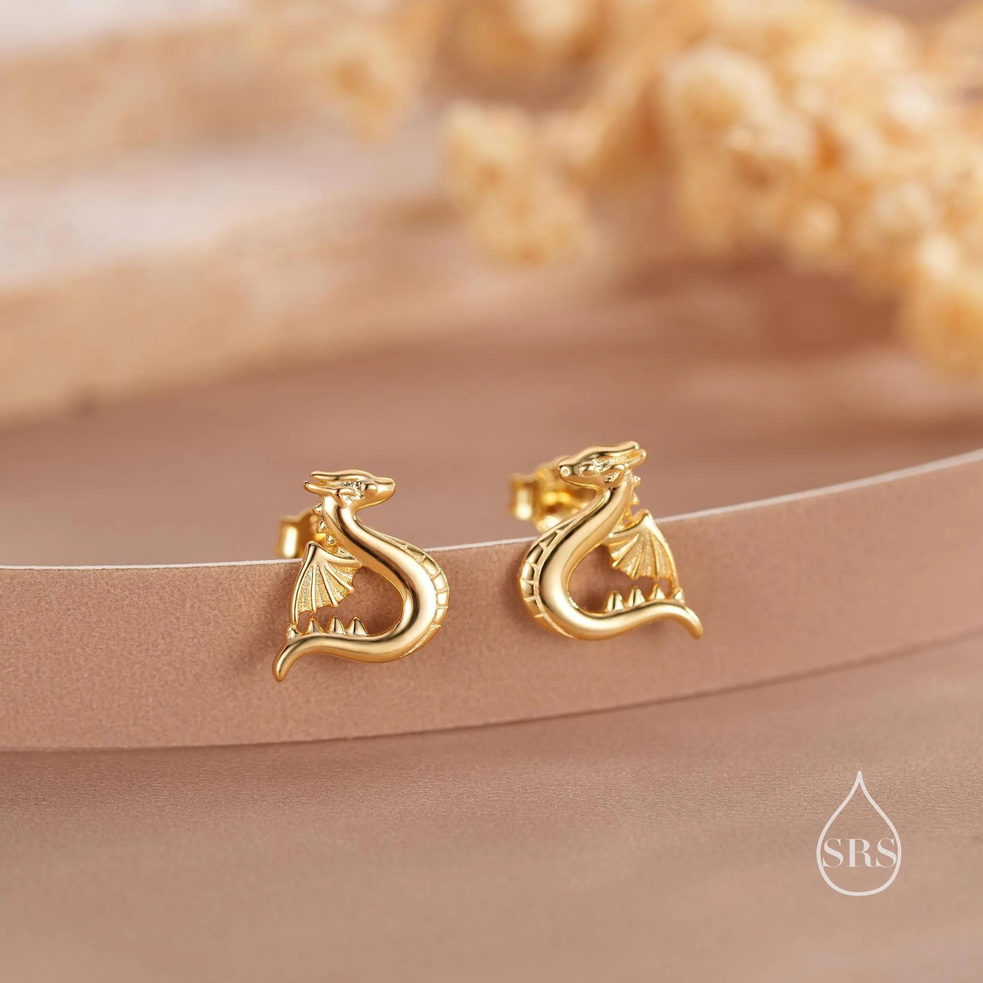 Extra Small Cute Dragon Stud Earrings in Sterling Silver, Silver or Gold or Rose Gold, Sterling Silver Dragon Earrings, Small Dragon Stud - Image 4