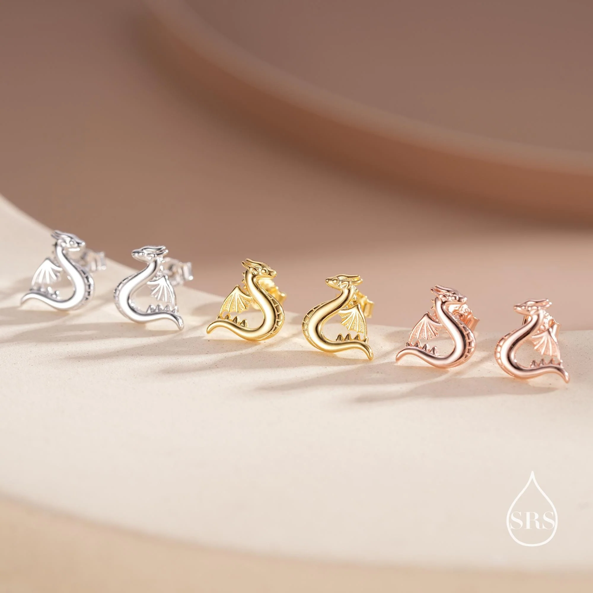 Extra Small Cute Dragon Stud Earrings in Sterling Silver, Silver or Gold or Rose Gold, Sterling Silver Dragon Earrings, Small Dragon Stud - Image 6
