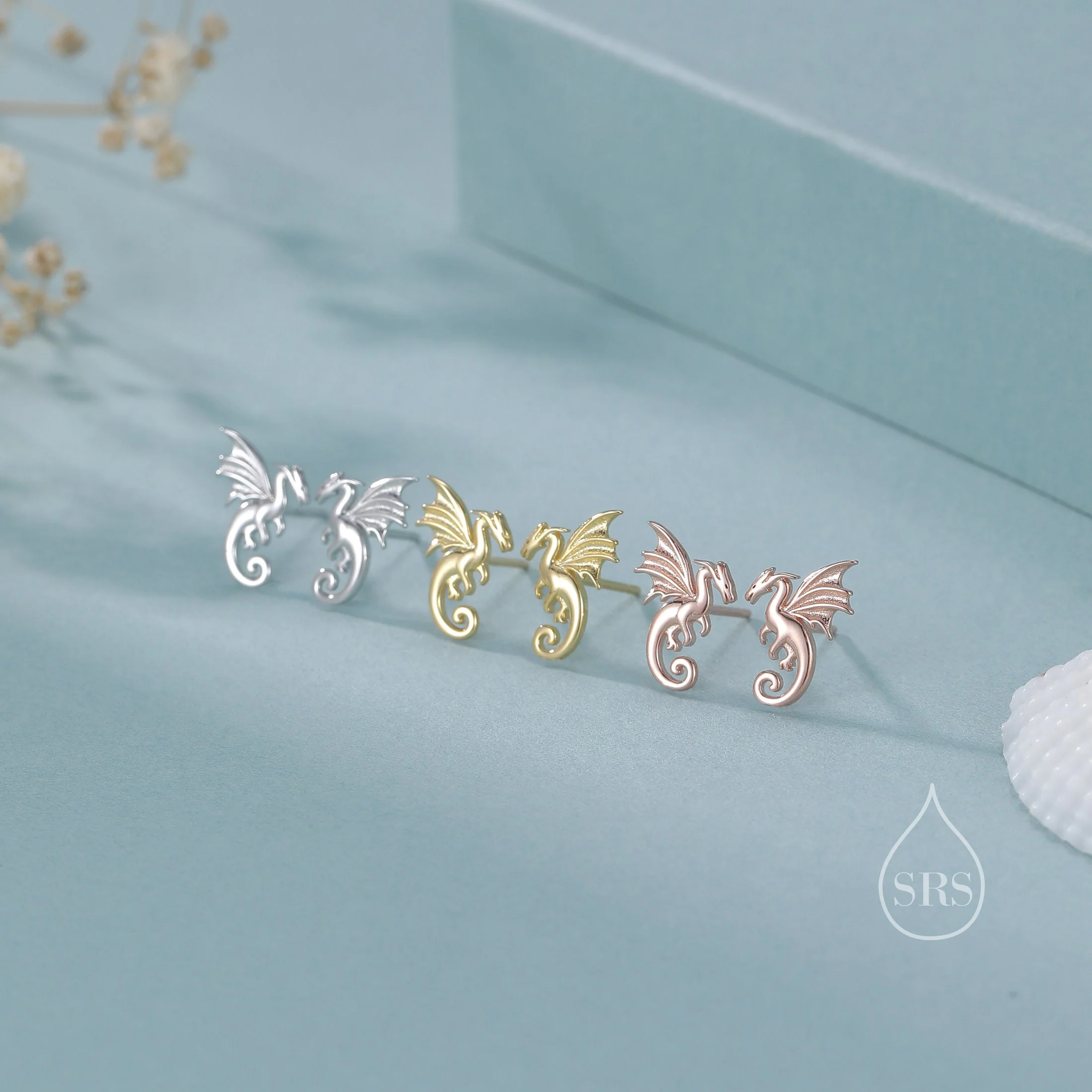 Extra Small Dragon Stud Earrings in Sterling Silver, Silver or Gold or Rose Gold, Sterling Silver Dragon Earrings, Small Dragon Stud - Image 6