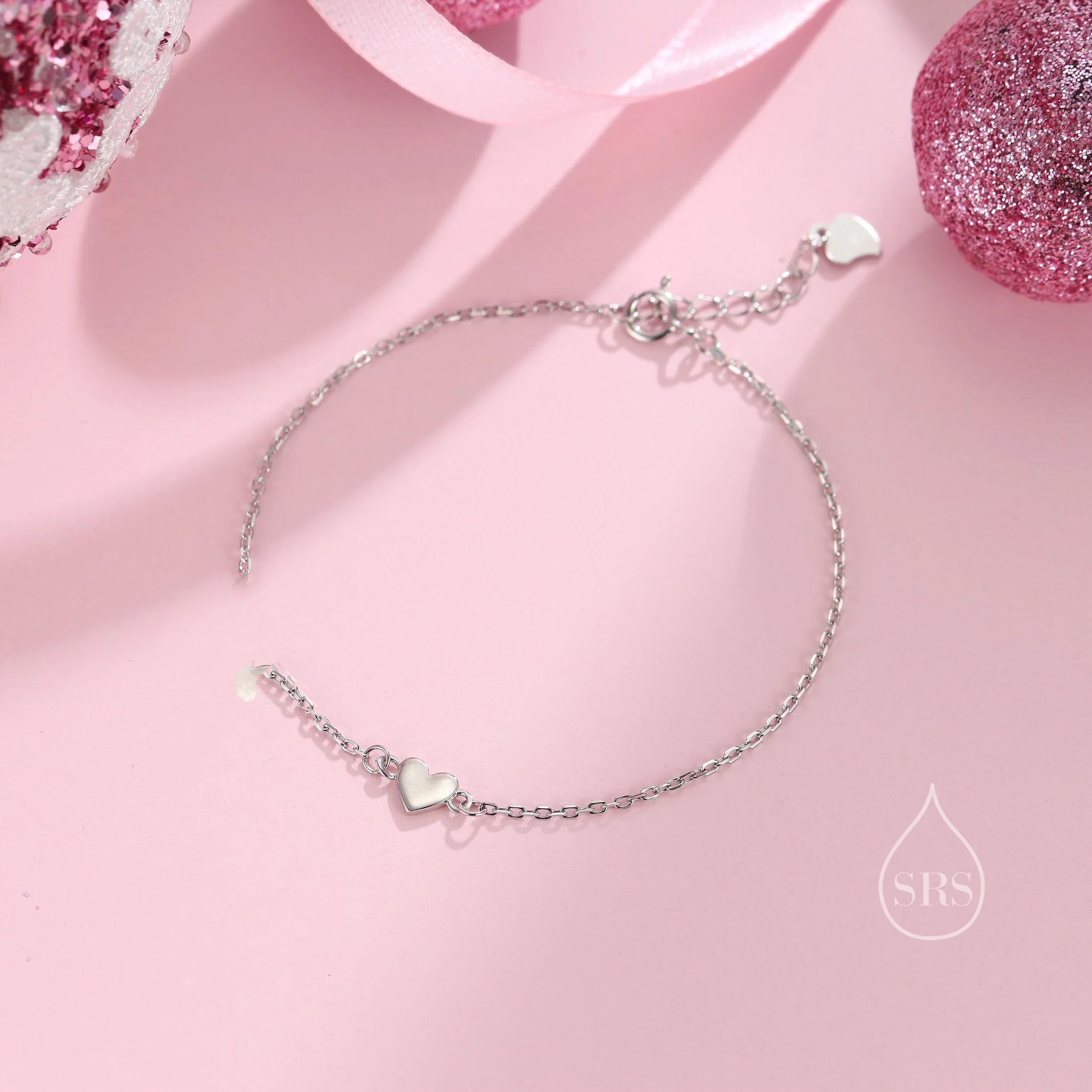Extra Small Heart Bracelet in Sterling Silver, Small Heart Bracelet, Silver Heart Bracelet - Image 2