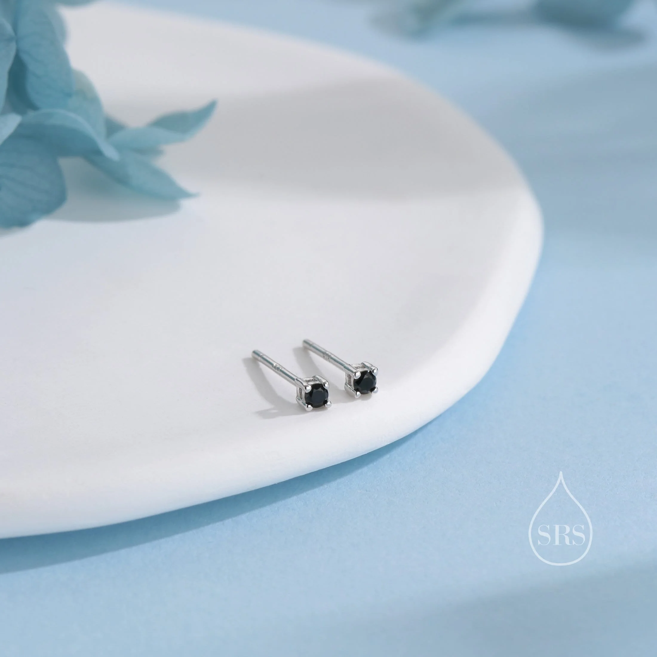 Extra Tiny 2mm Black CZ Stud Earrings in Sterling Silver, Silver or Gold, Barely Visible Stud Earrings, 2mm Black Earrings - Image 2