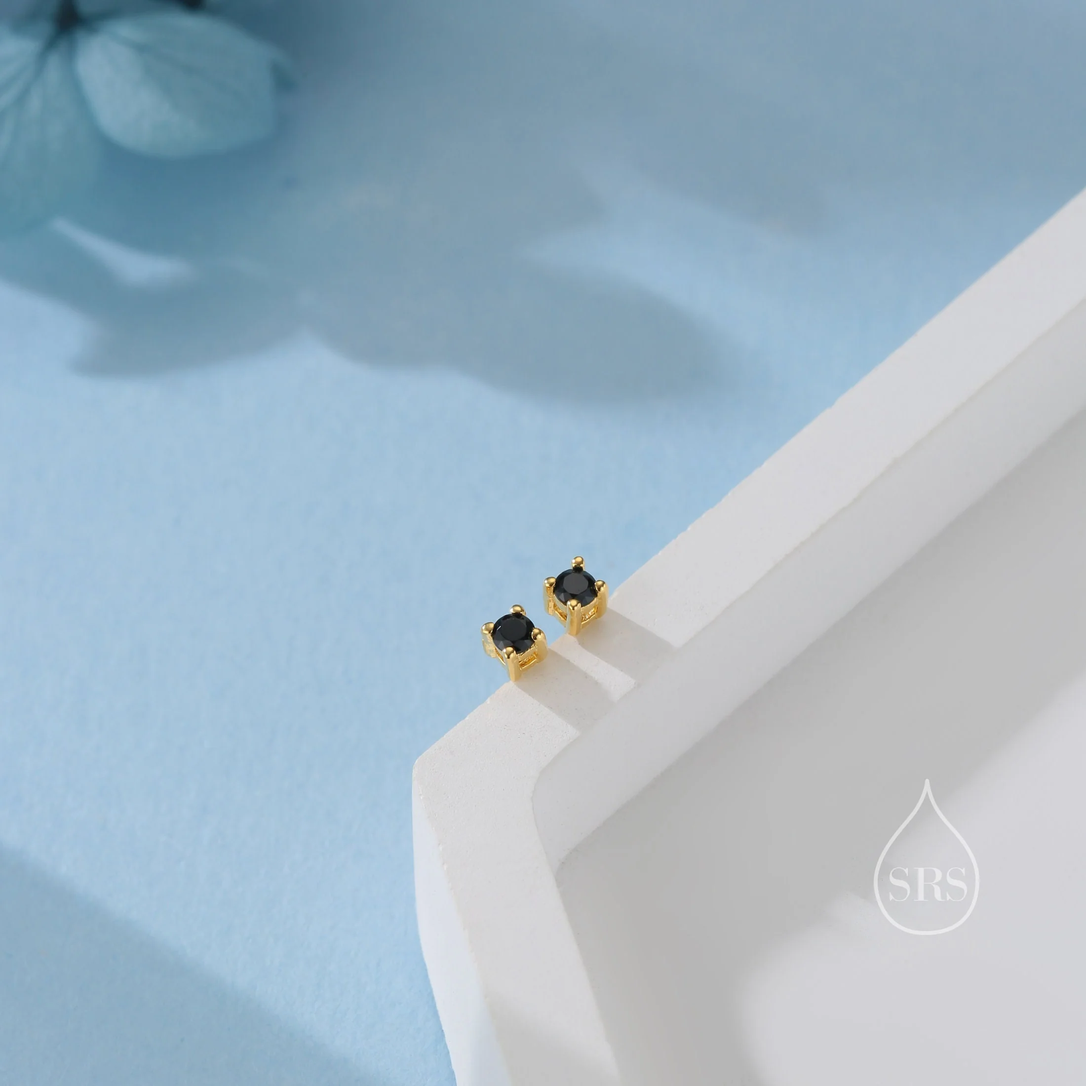 Extra Tiny 2mm Black CZ Stud Earrings in Sterling Silver, Silver or Gold, Barely Visible Stud Earrings, 2mm Black Earrings - Image 4