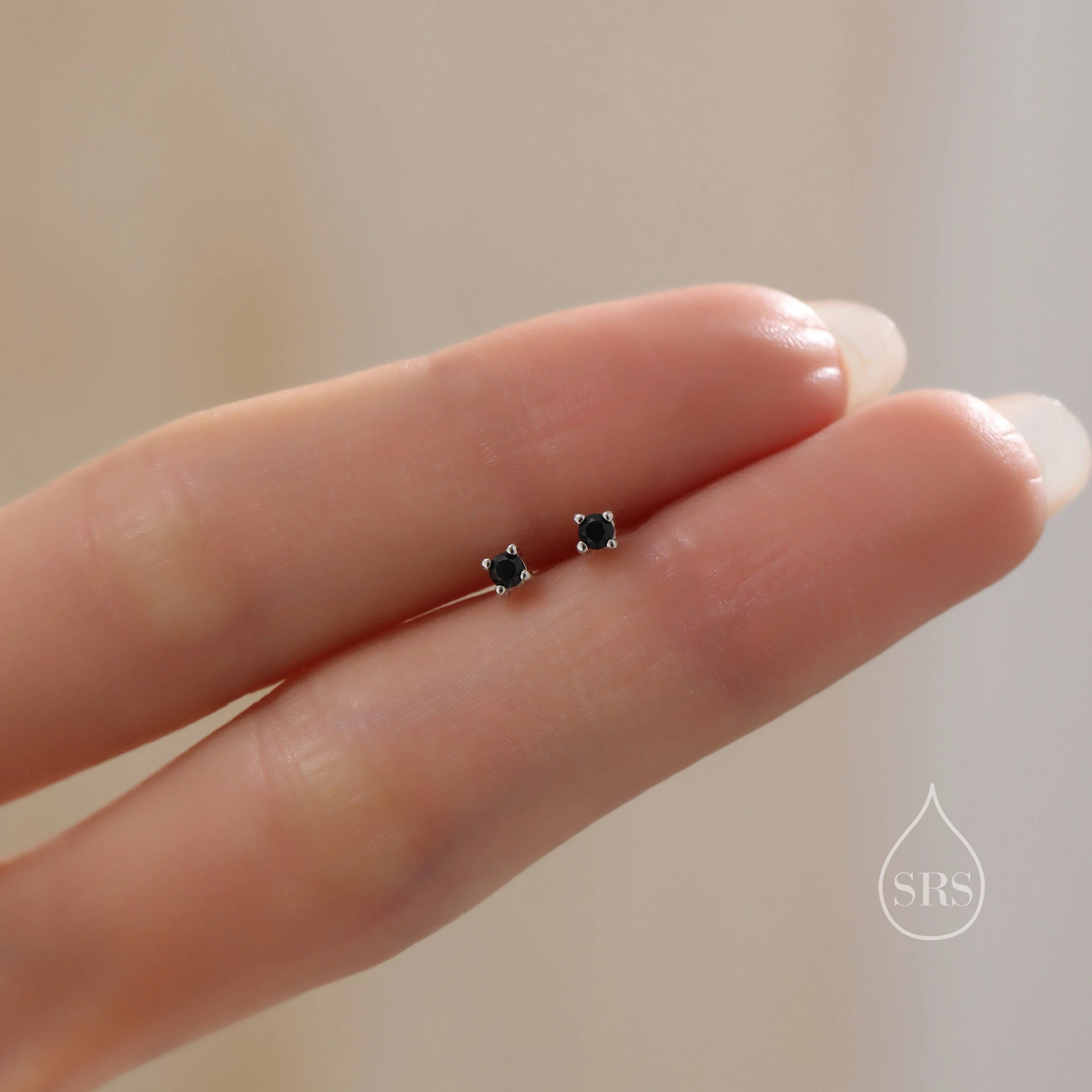 Extra Tiny 2mm Black CZ Stud Earrings in Sterling Silver, Silver or Gold, Barely Visible Stud Earrings, 2mm Black Earrings - Image 7