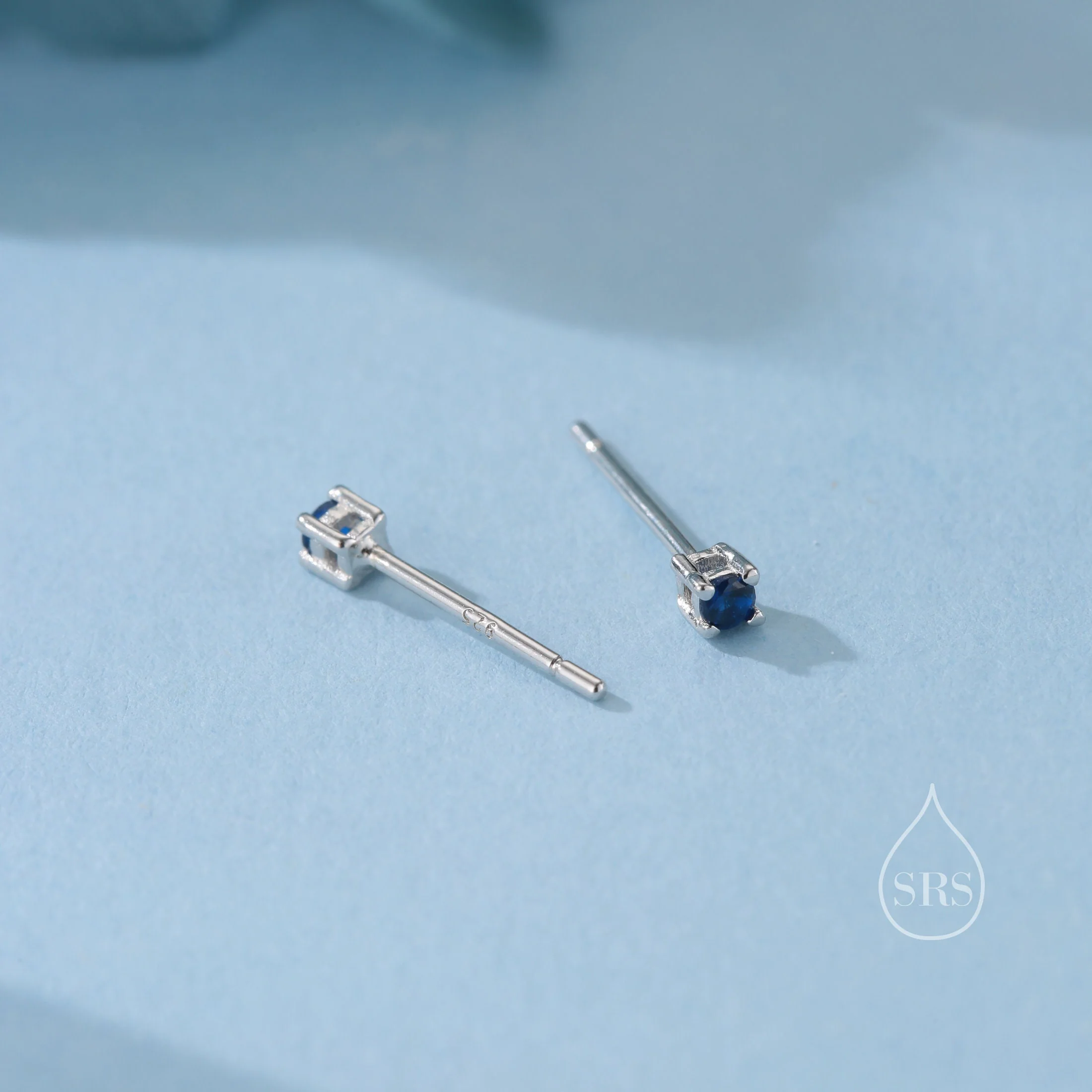 Extra Tiny 2mm Sapphire Blue CZ Stud Earrings in Sterling Silver, Silver or Gold, Barely Visible Stud Earrings, 2mm Blue Earrings - Image 5