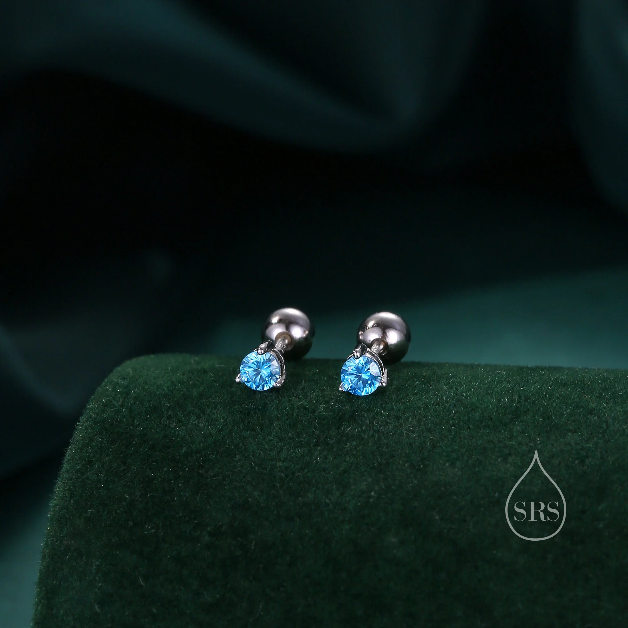 Extra Tiny 3mm CZ Screw Back Earrings in Sterling Silver, Silver or Gold, Green, Blue, Clear or Purple, CZ Screwback Earrings, Barbell - Image 8