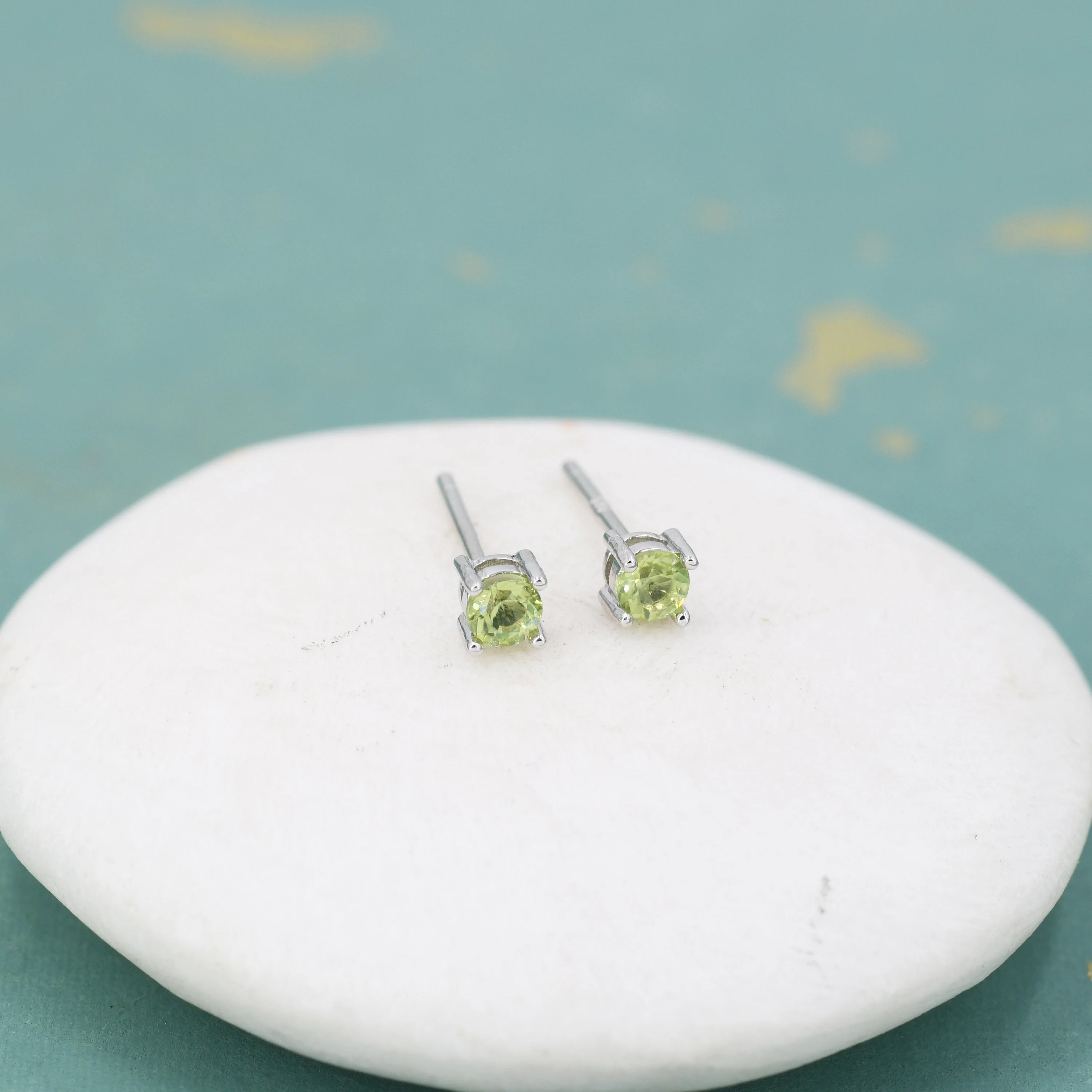Extra Tiny 3mm Natural Peridot Stud Earrings in Sterling Silver, Four Prong Set, Genuine Peridot Gemstone Stud, Minimalist Style - Image 4