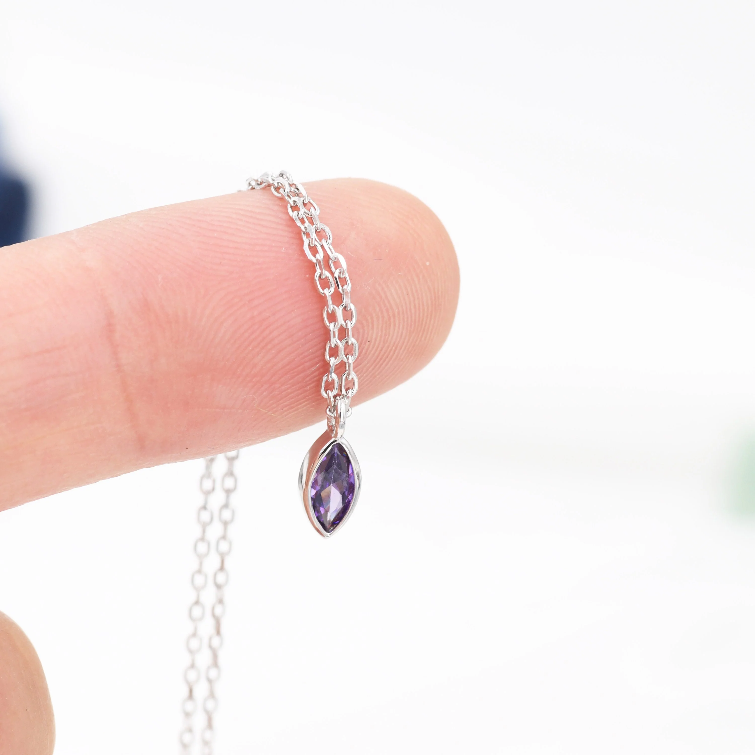 Extra Tiny Amethyst Purple Marquise CZ Necklace in Sterling Silver, Silver or Gold, Single Marquise Necklace - Image 2