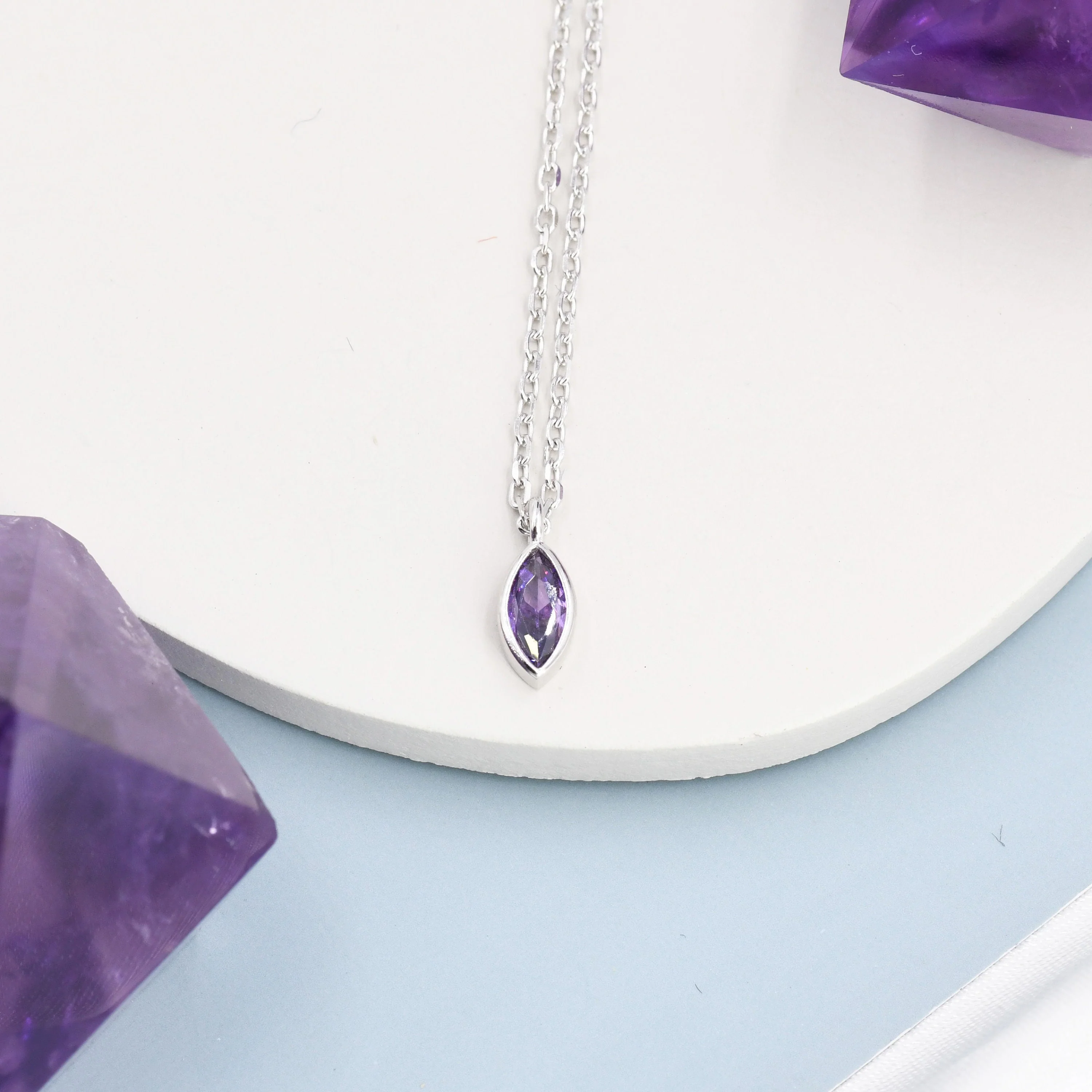 Extra Tiny Amethyst Purple Marquise CZ Necklace in Sterling Silver, Silver or Gold, Single Marquise Necklace - Image 6