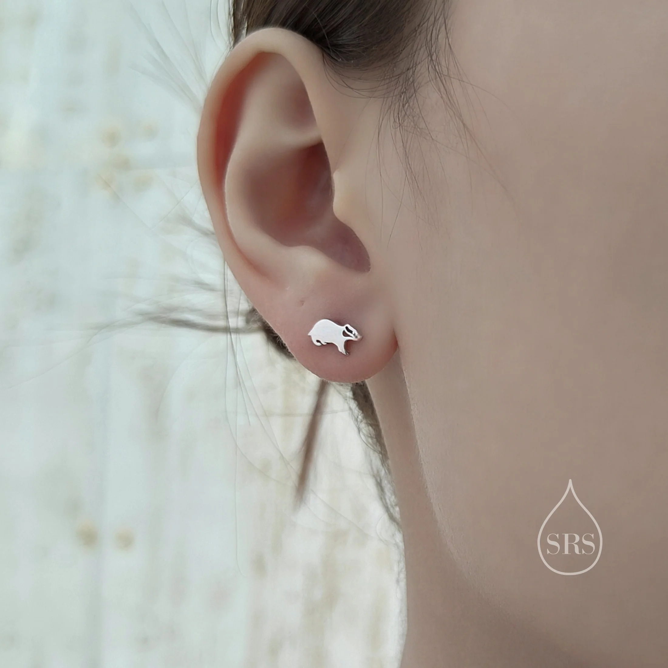 Extra Tiny Badger Stud Earrings in Sterling Silver, Silver or Gold, Sterling Silver Badger Earrings, Nature Inspired, Farm Earrings - Image 3