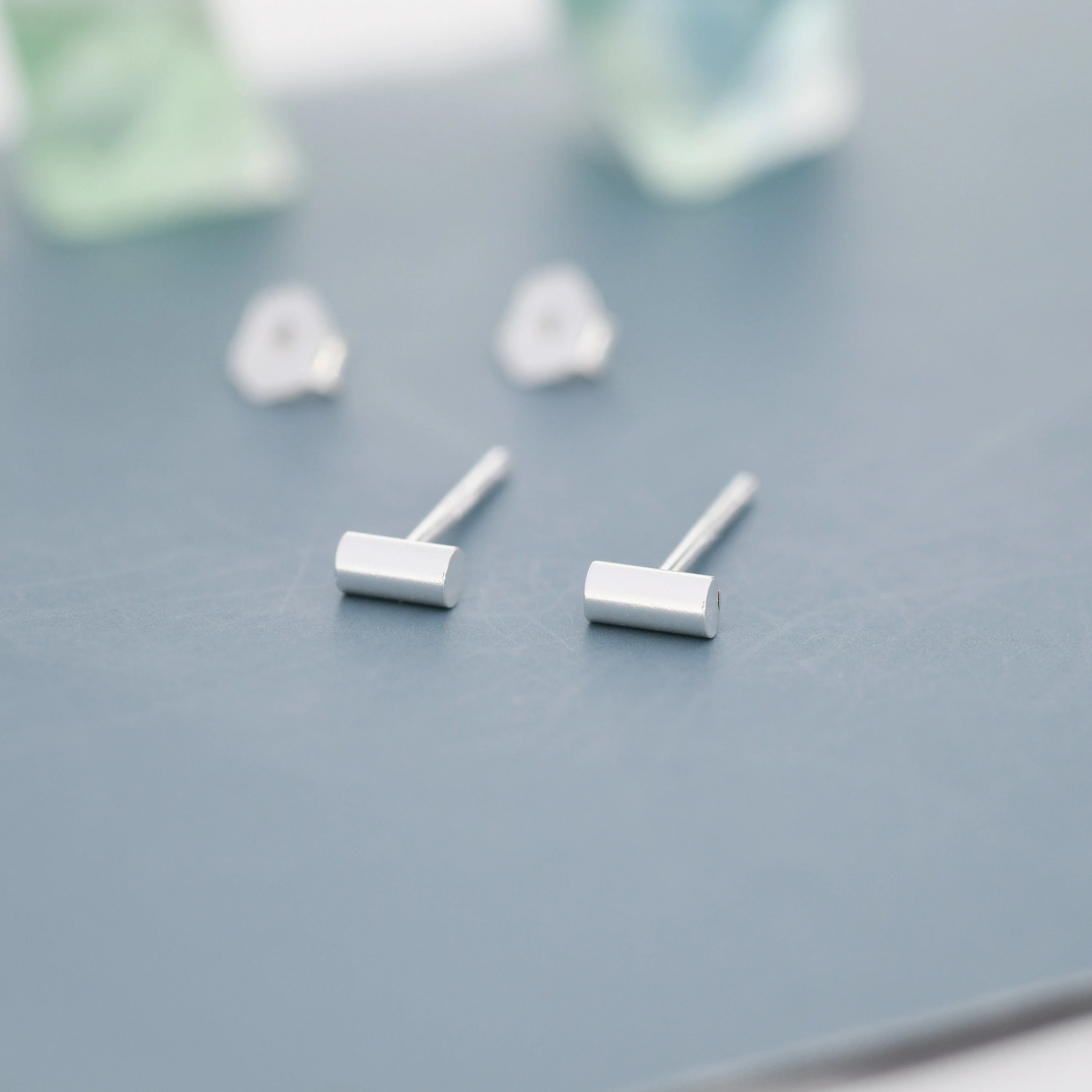 Extra Tiny Bar Stud Earrings in Sterling Silver, Extra Small Cylinder Earrings, Chubby Bar Earrings, Stacking Earrings - Image 4