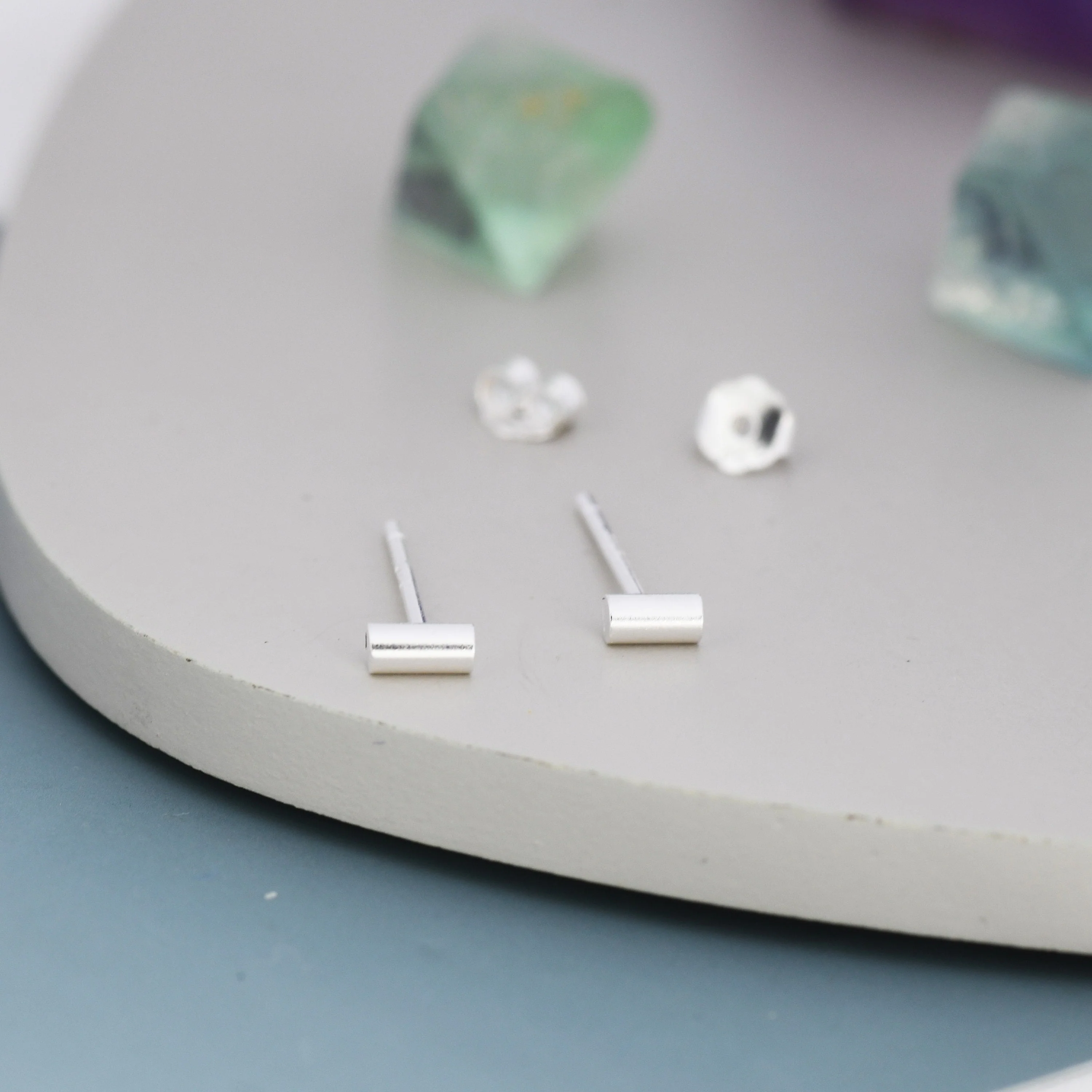 Extra Tiny Bar Stud Earrings in Sterling Silver, Extra Small Cylinder Earrings, Chubby Bar Earrings, Stacking Earrings - Image 6