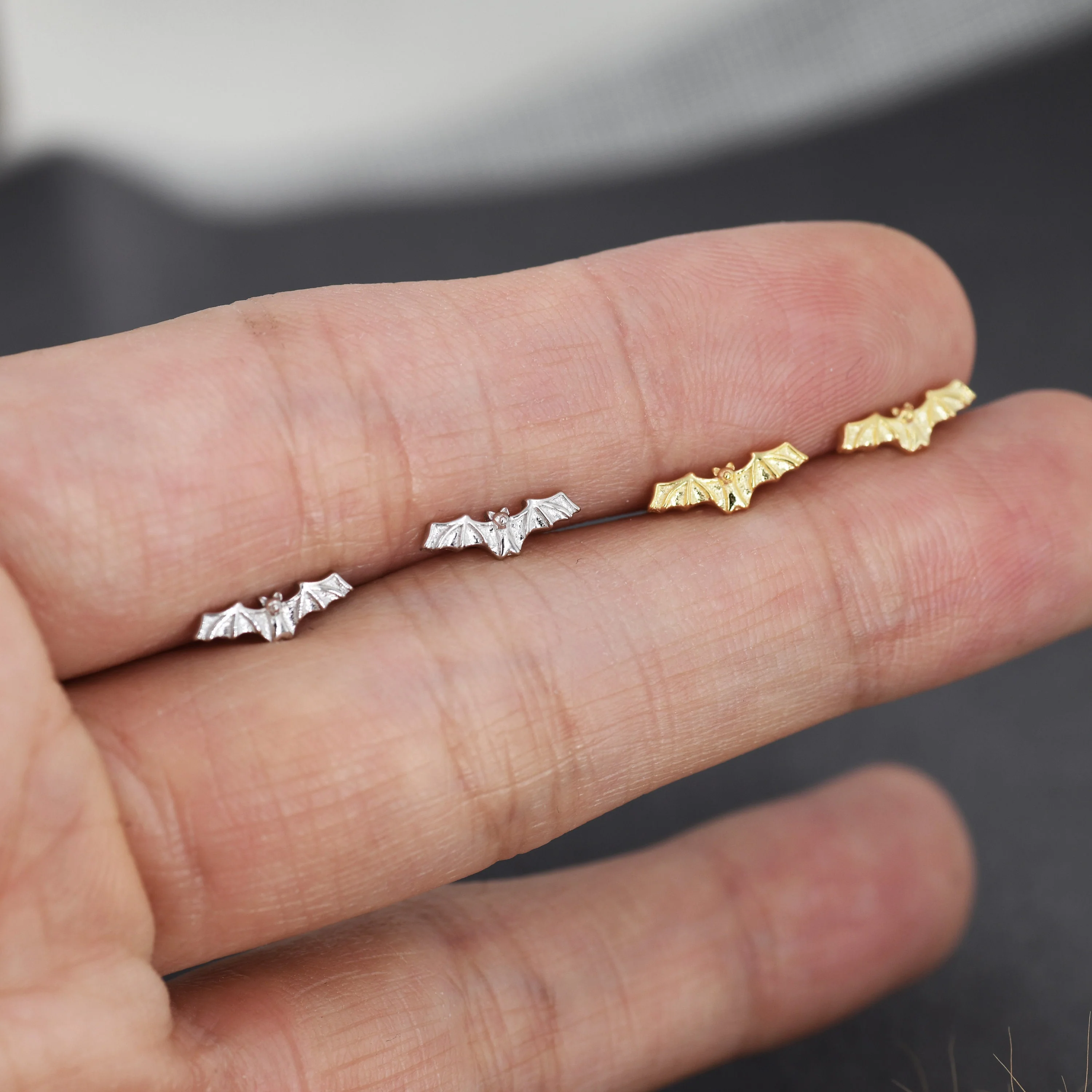 Extra Tiny Bat Stud Earrings in Sterling Silver, Silver or Gold, Stacking Earrings, Animal Earrings - Image 7