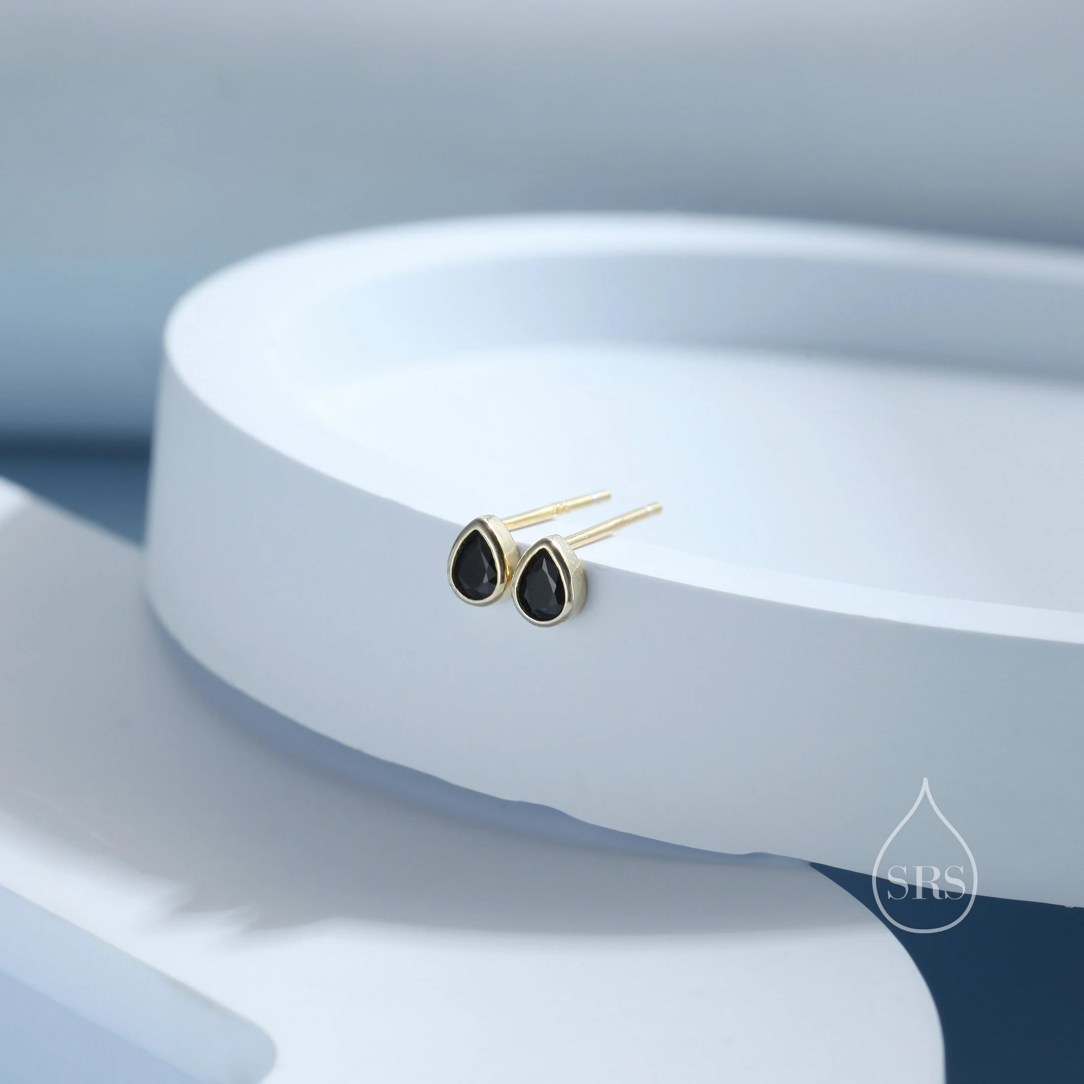 Extra Tiny Black CZ Droplet Stud Earrings in Sterling Silver, Silver or Gold, Black CZ Stud Earrings - Image 6