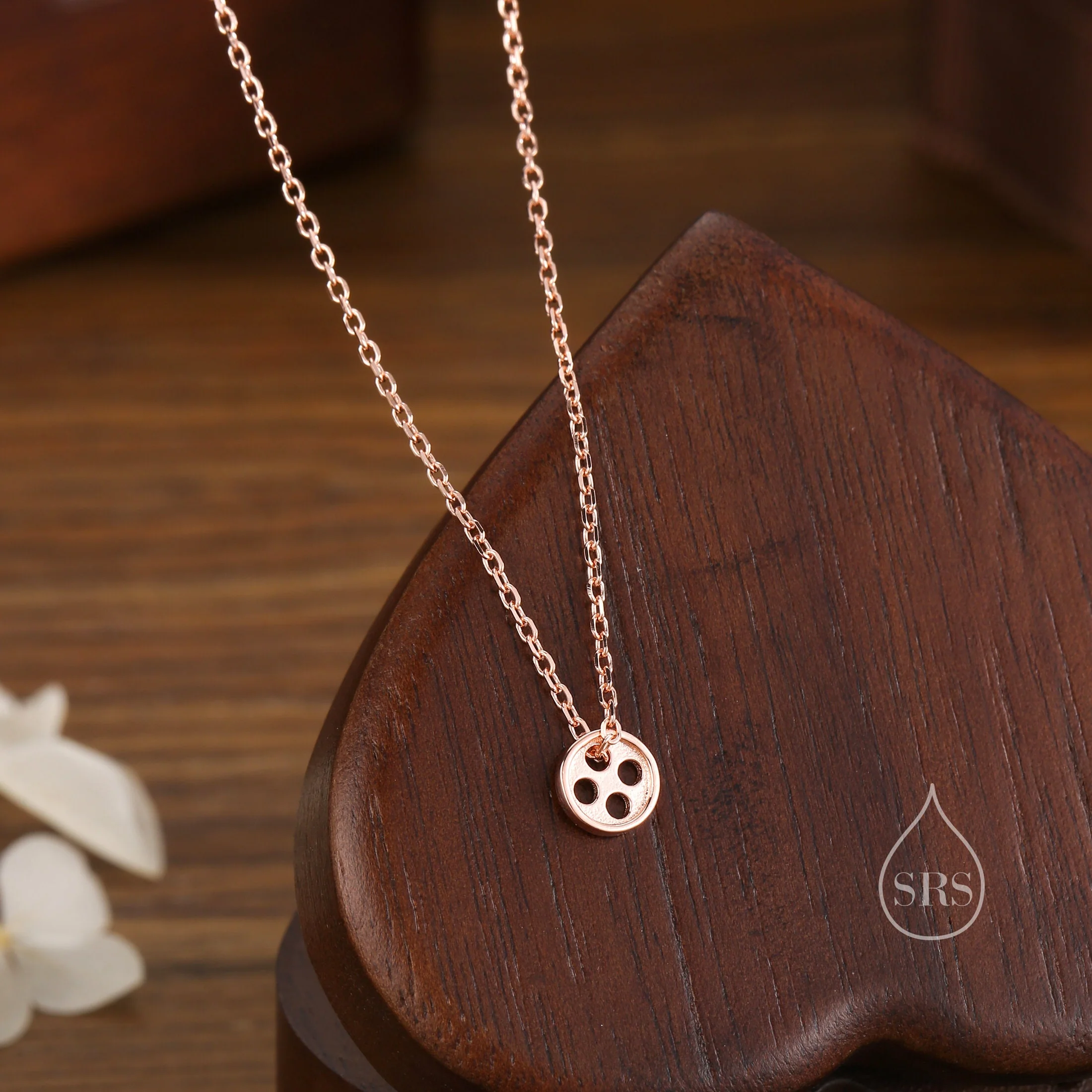 Extra Tiny Button Pendant Necklace in Sterling Silver, Silver or Gold or Rose Gold, Button Necklace, Crafters Gift - Image 4