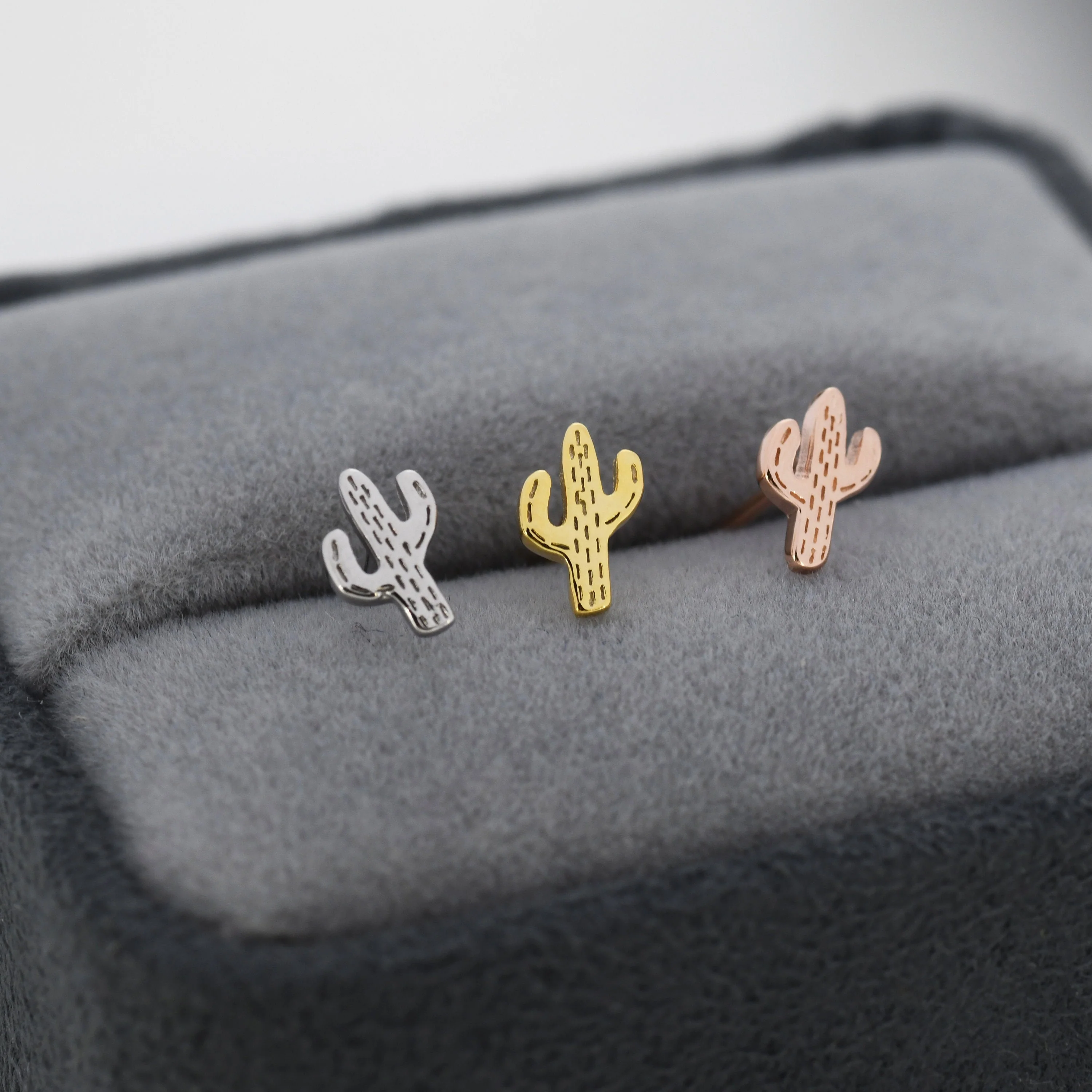 Extra Tiny Cactus Stud Earrings in Sterling Silver, Silver, Gold or Rose Gold, Dainty Stacking Earrings, Nature Inspired - Image 2