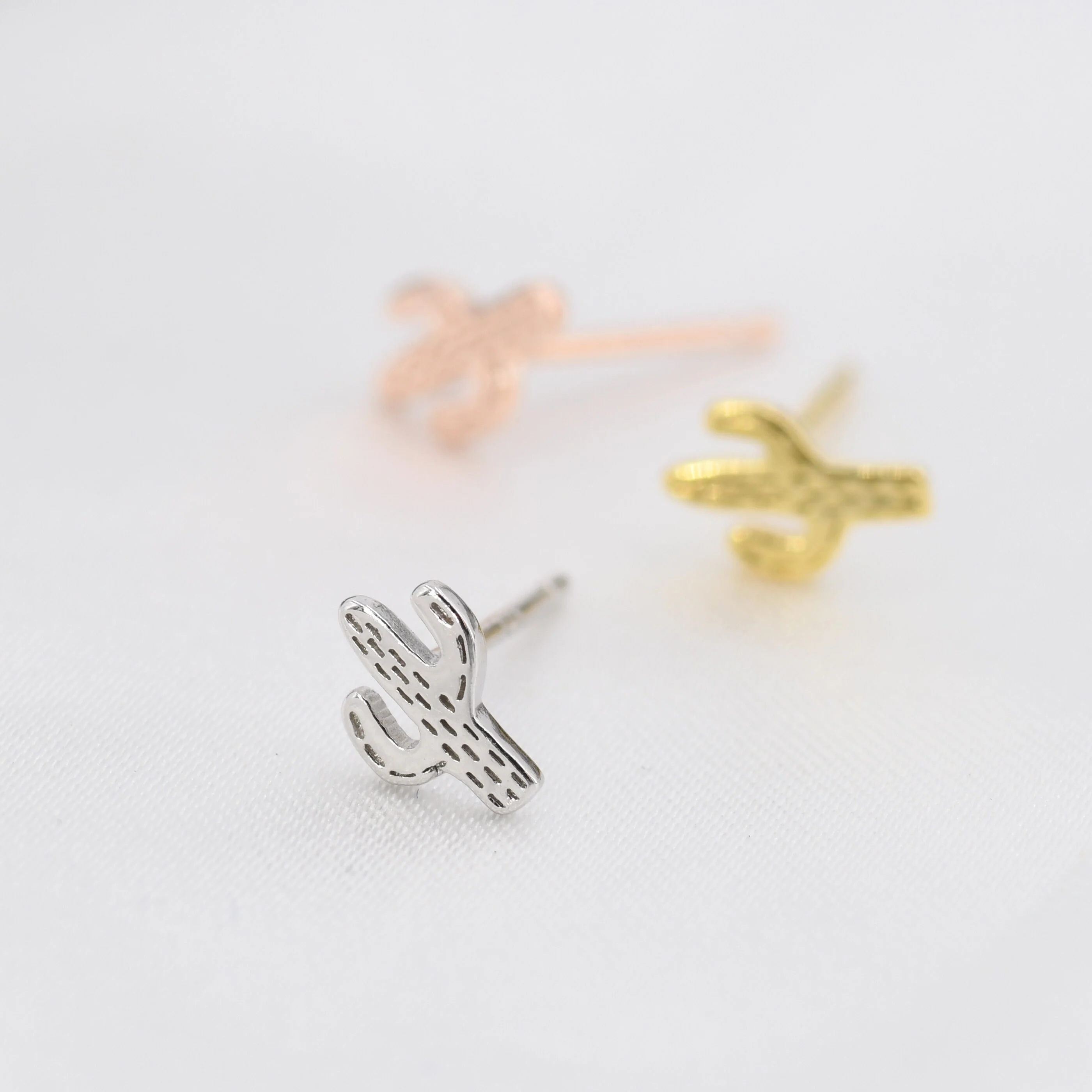 Extra Tiny Cactus Stud Earrings in Sterling Silver, Silver, Gold or Rose Gold, Dainty Stacking Earrings, Nature Inspired - Image 5
