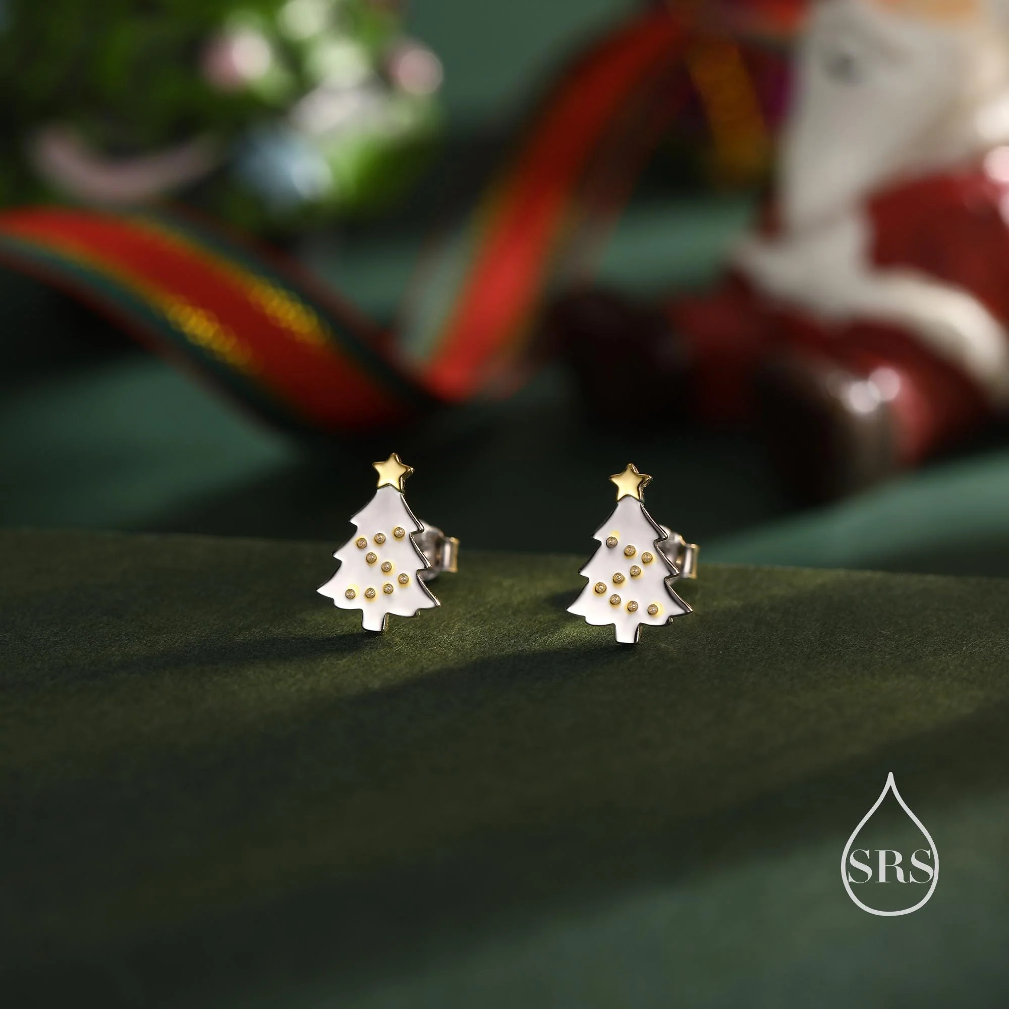 Extra Tiny Christmas Tree Stud Earrings in Sterling Silver, Two Finishes Available, Tiny Xmas Tree Earrings, Christmas Earrings - Image 2