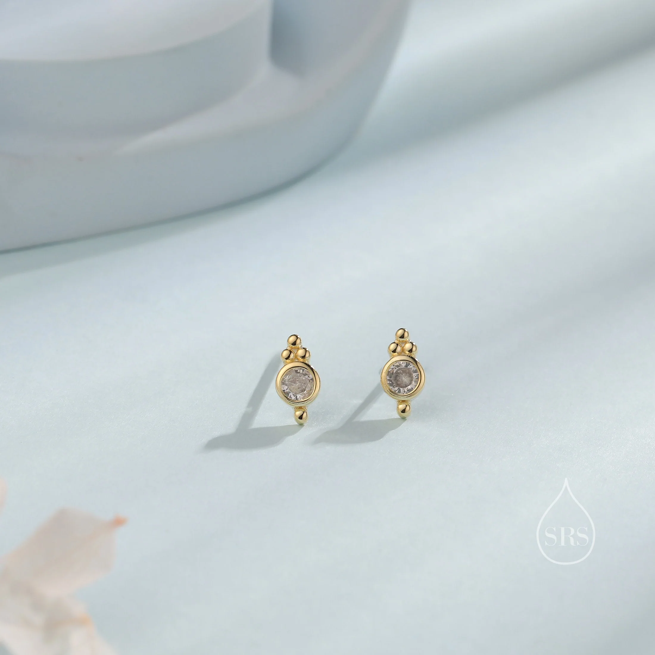 Extra Tiny CZ Crystal with Dot Trio Stud Earrings, Dot Earrings, Sparkly Earrings, Minimalist Extra Small earrings - Image 5