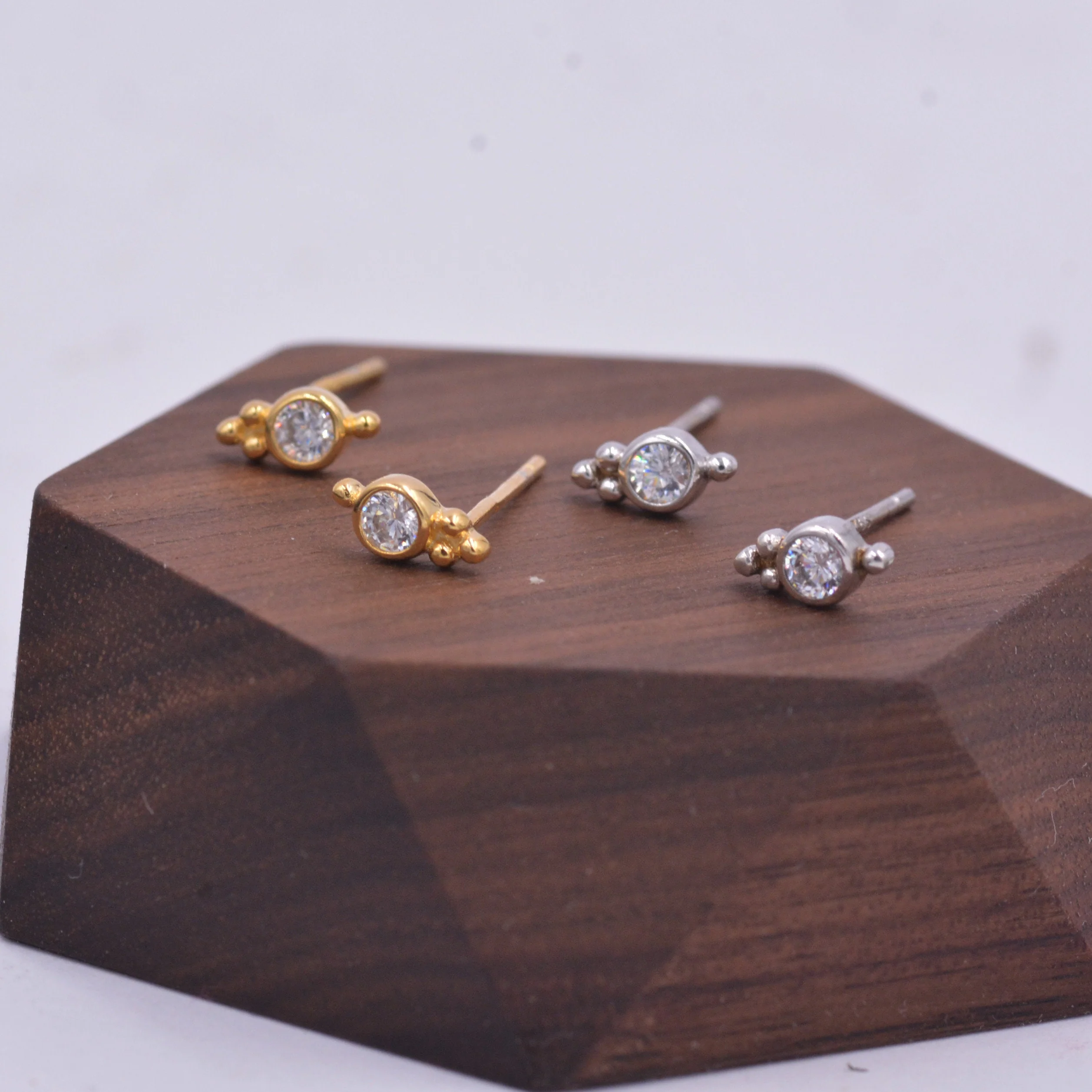 Extra Tiny CZ Crystal with Dot Trio Stud Earrings, Dot Earrings, Sparkly Earrings, Minimalist Extra Small earrings - Image 6