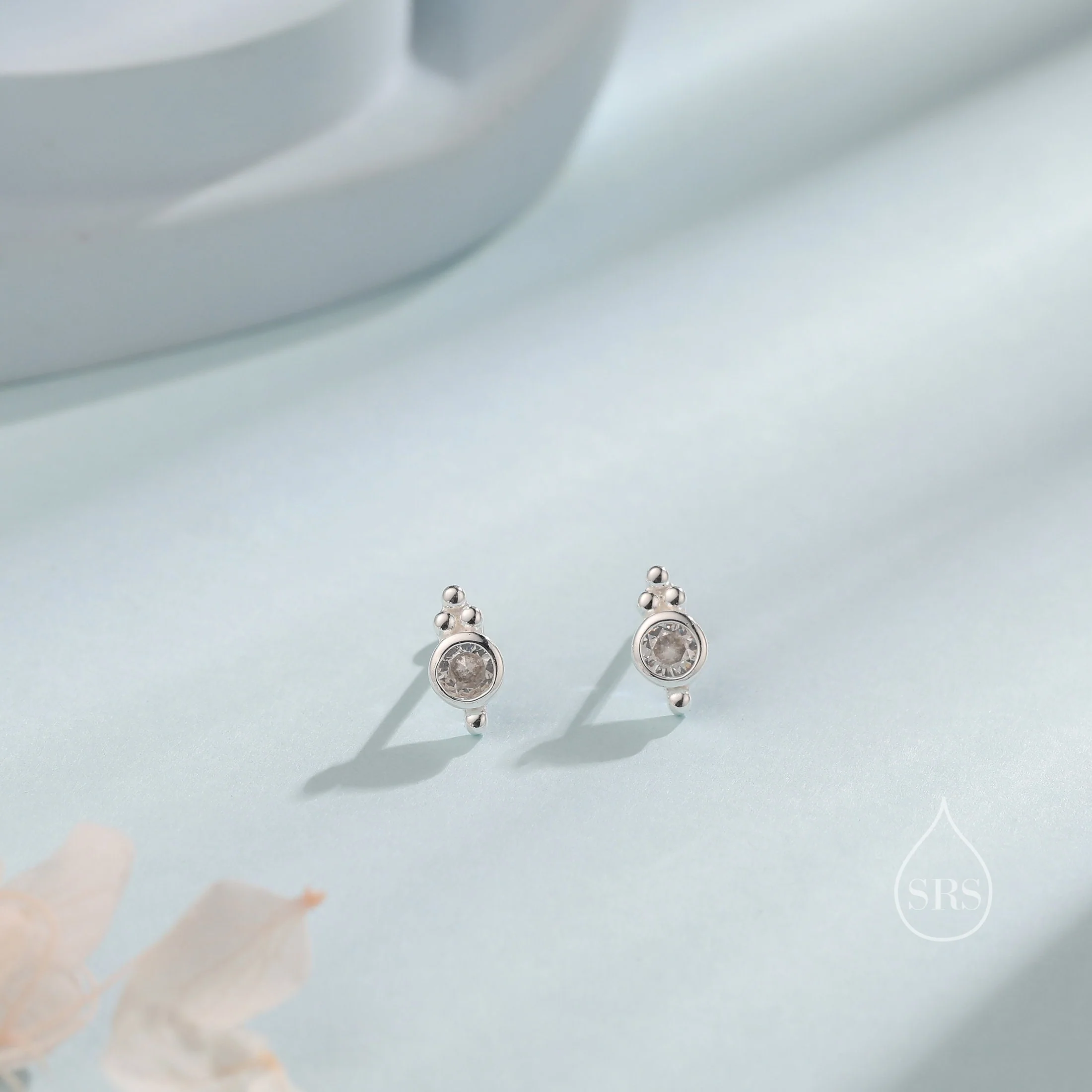 Extra Tiny CZ Crystal with Dot Trio Stud Earrings, Dot Earrings, Sparkly Earrings, Minimalist Extra Small earrings - Image 9