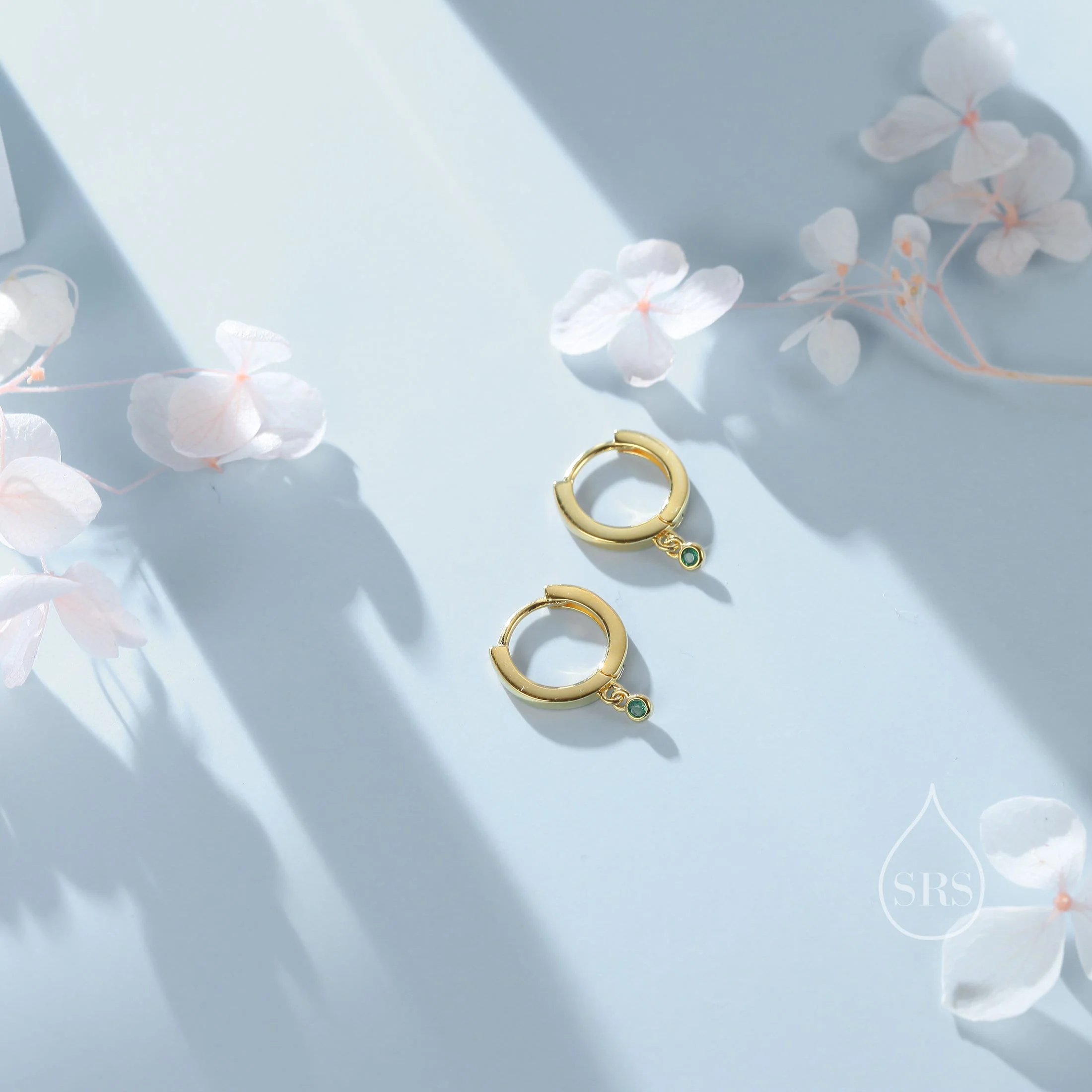 Extra Tiny CZ Huggie Hoop Earrings in Sterling Silver, Silver or Gold, Geometric Hoop Earrings, Green, Blue, Pink, Purple or Clear CZ - Image 5