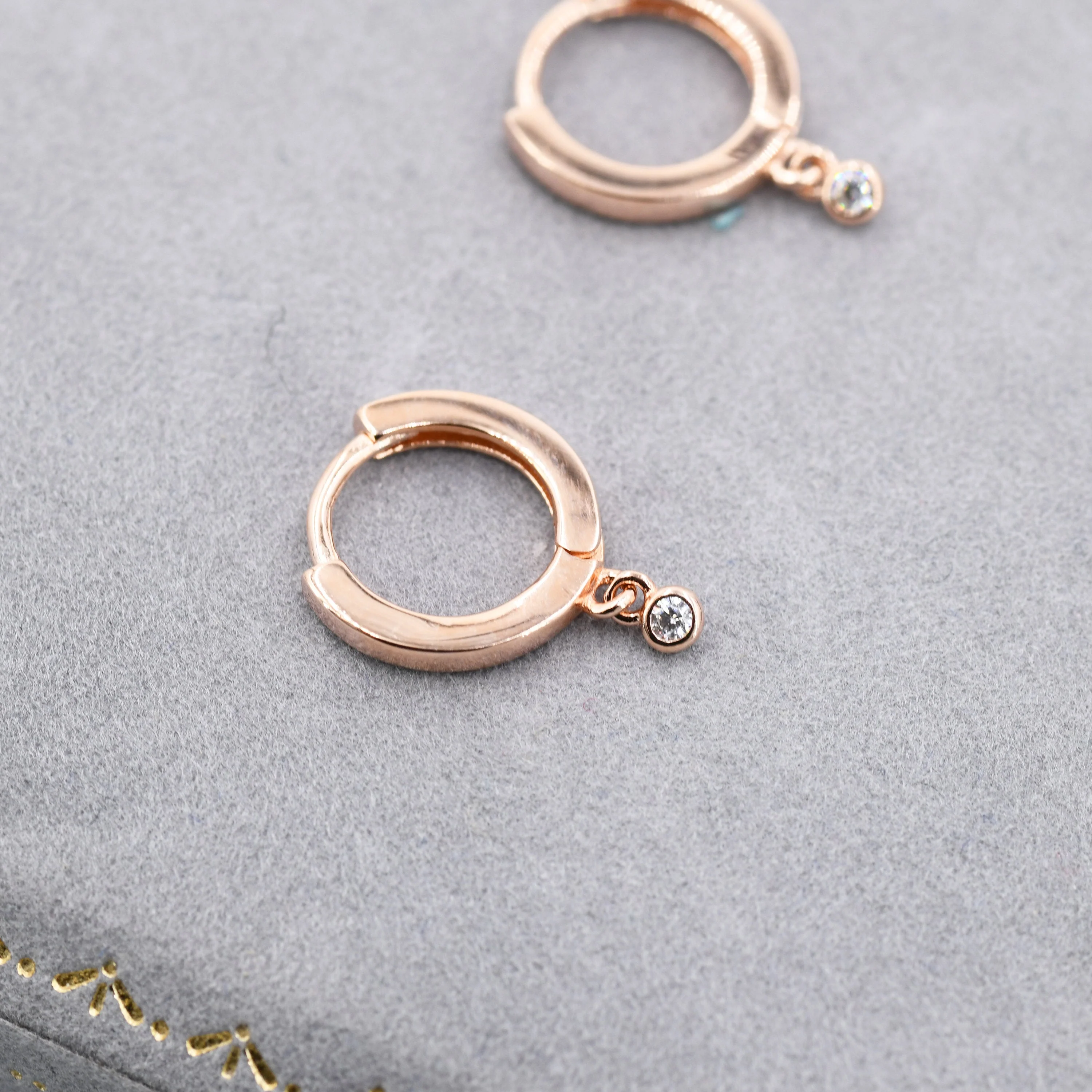 Extra Tiny CZ Huggie Hoop Earrings in Sterling Silver, Silver or Gold, Geometric Hoop Earrings, Green, Blue, Pink, Purple or Clear CZ - Image 9