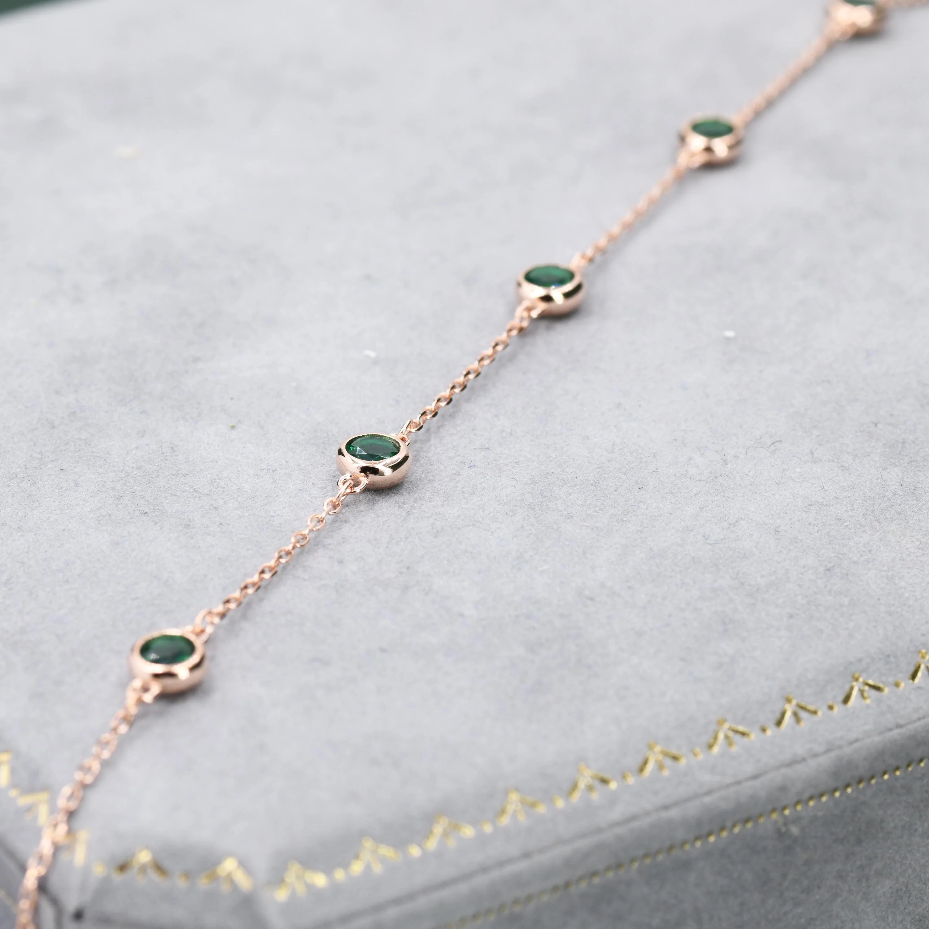 Extra Tiny CZ Motif Bracelet in Sterling Silver, Silver or Gold or Rose Gold, Single CZ Bracelet, Clear or Green, Tiny Delicate Bracelet - Image 9