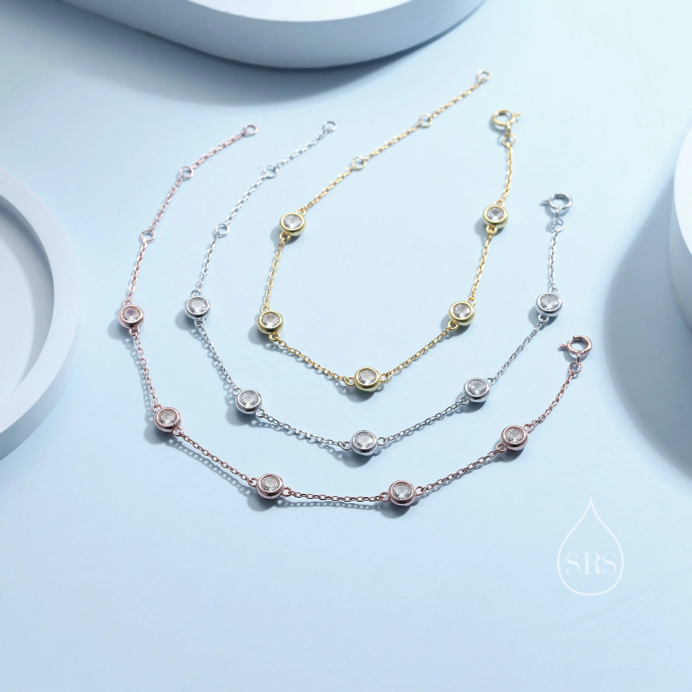 Extra Tiny CZ Motif Bracelet in Sterling Silver, Silver or Gold or Rose Gold, Single CZ Bracelet, Clear or Green, Tiny Delicate Bracelet - Image 9