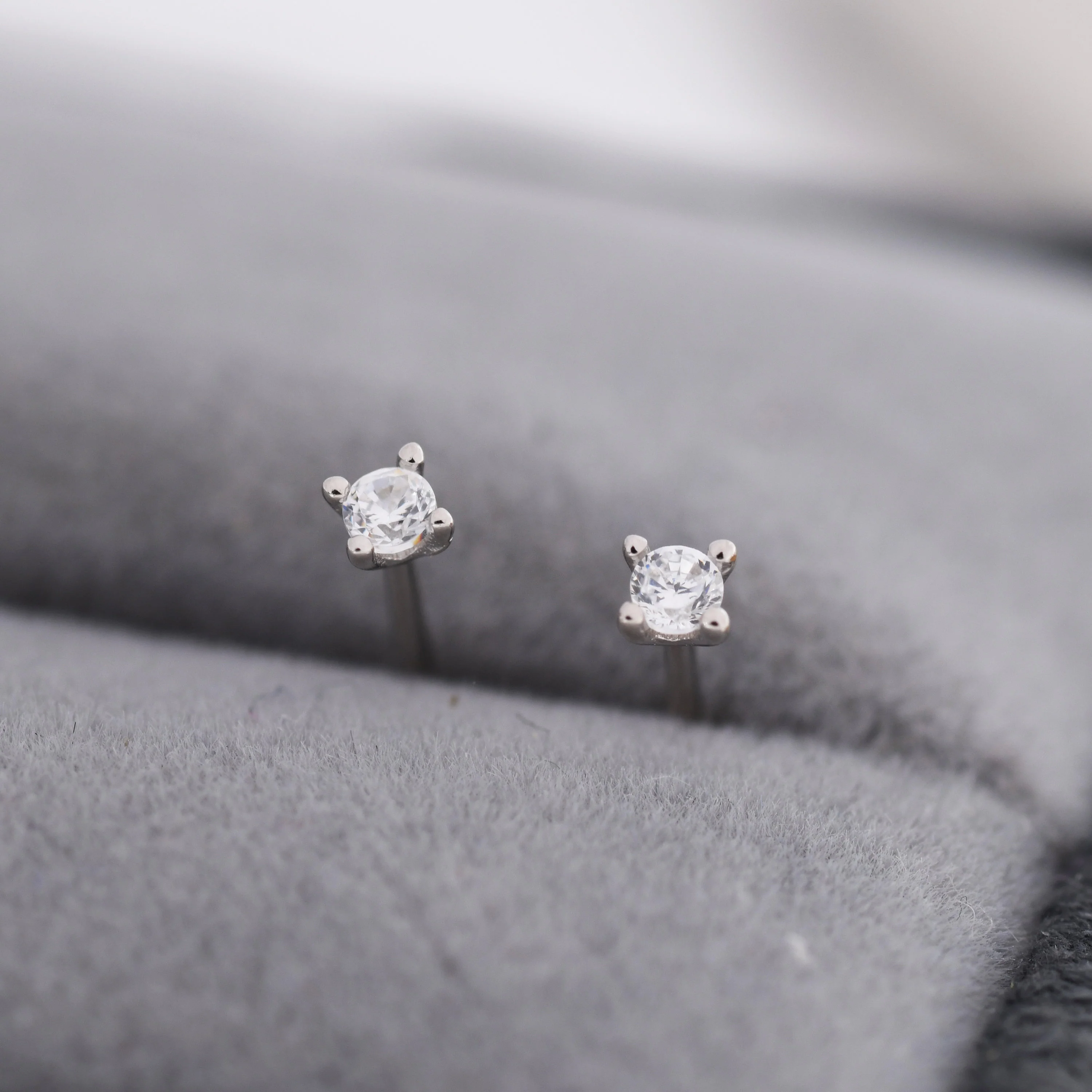 Extra Tiny CZ Stud Earrings in Sterling Silver, Barely Visible Stud Earrings, 2mm Crystal Earrings, Tiny Crystal Earrings - Image 2