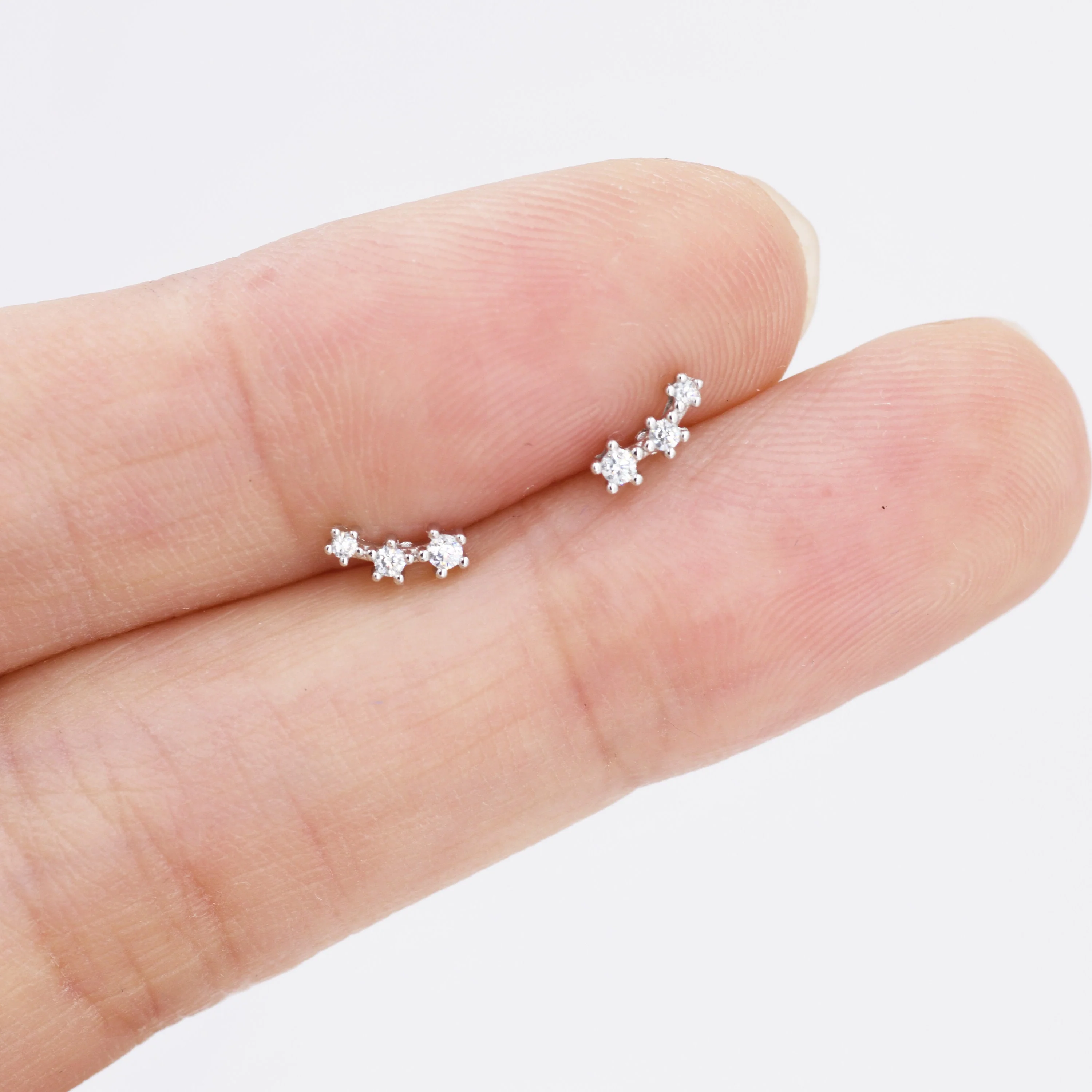 Extra Tiny CZ Trio Stud Earrings in Sterling Silver, Silver or Gold, Geometric Tiny Three Star CZ Earrings, Stacking Earrings - Image 2