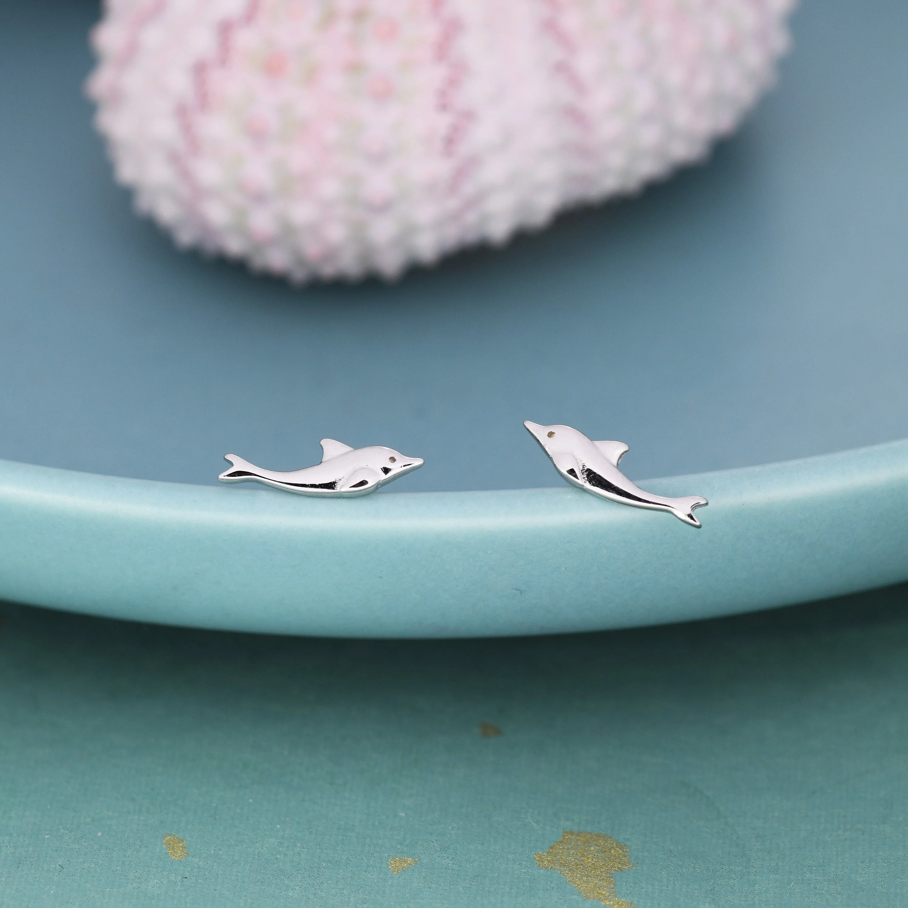 Extra Tiny Dolphin Stud Earrings in Sterling Silver, Silver or Gold or Rose Gold, Dolphin Earrings, Nature Inspired Animal Earrings - Image 2