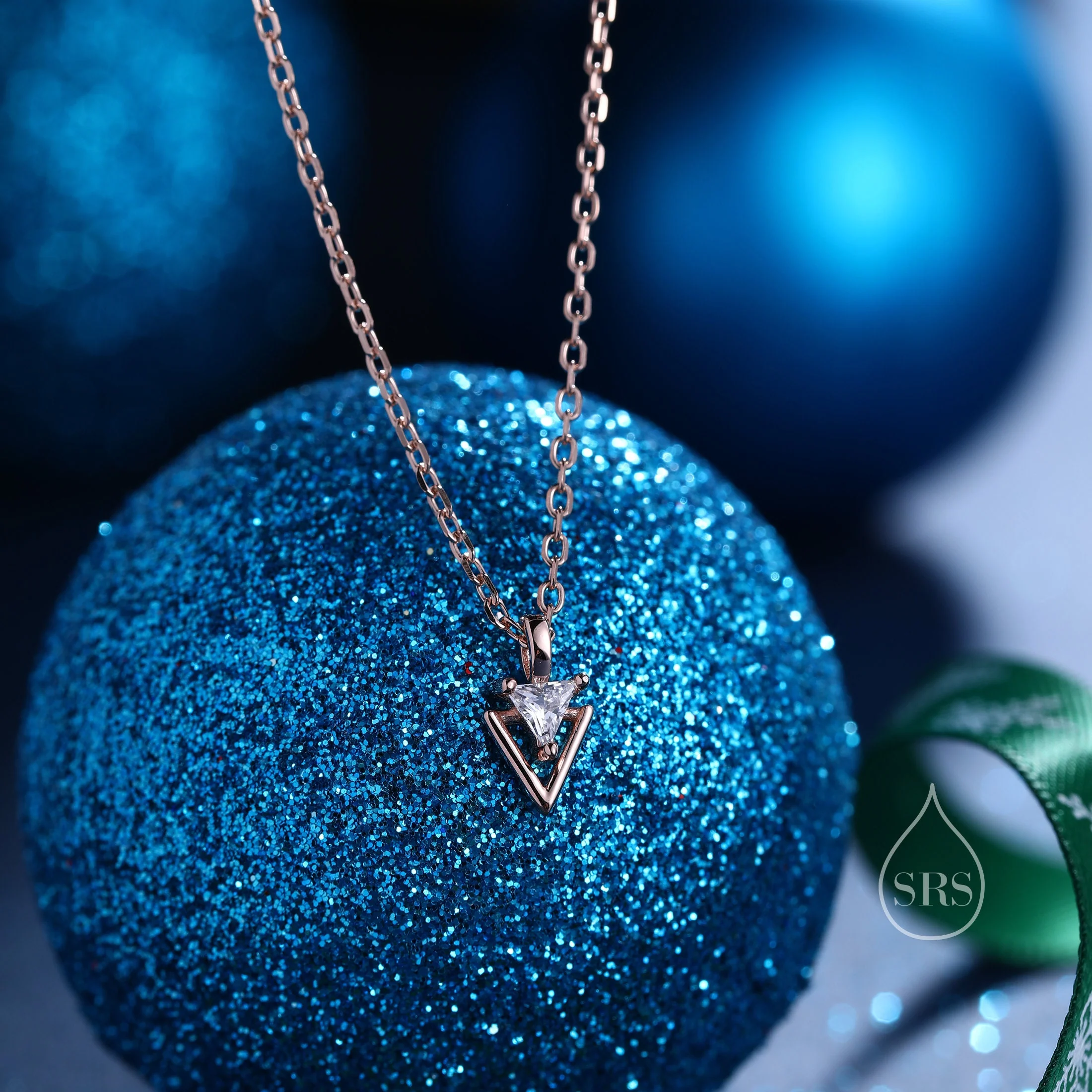 Extra Tiny Double Triangle CZ Pendant Necklace in Sterling Silver, Silver, Gold or Rose Gold, Tiny Geometric CZ Necklace, Arrowhead - Image 3