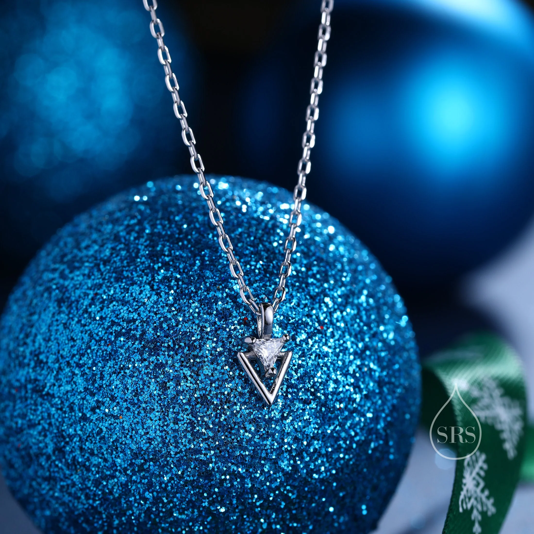 Extra Tiny Double Triangle CZ Pendant Necklace in Sterling Silver, Silver, Gold or Rose Gold, Tiny Geometric CZ Necklace, Arrowhead - Image 4