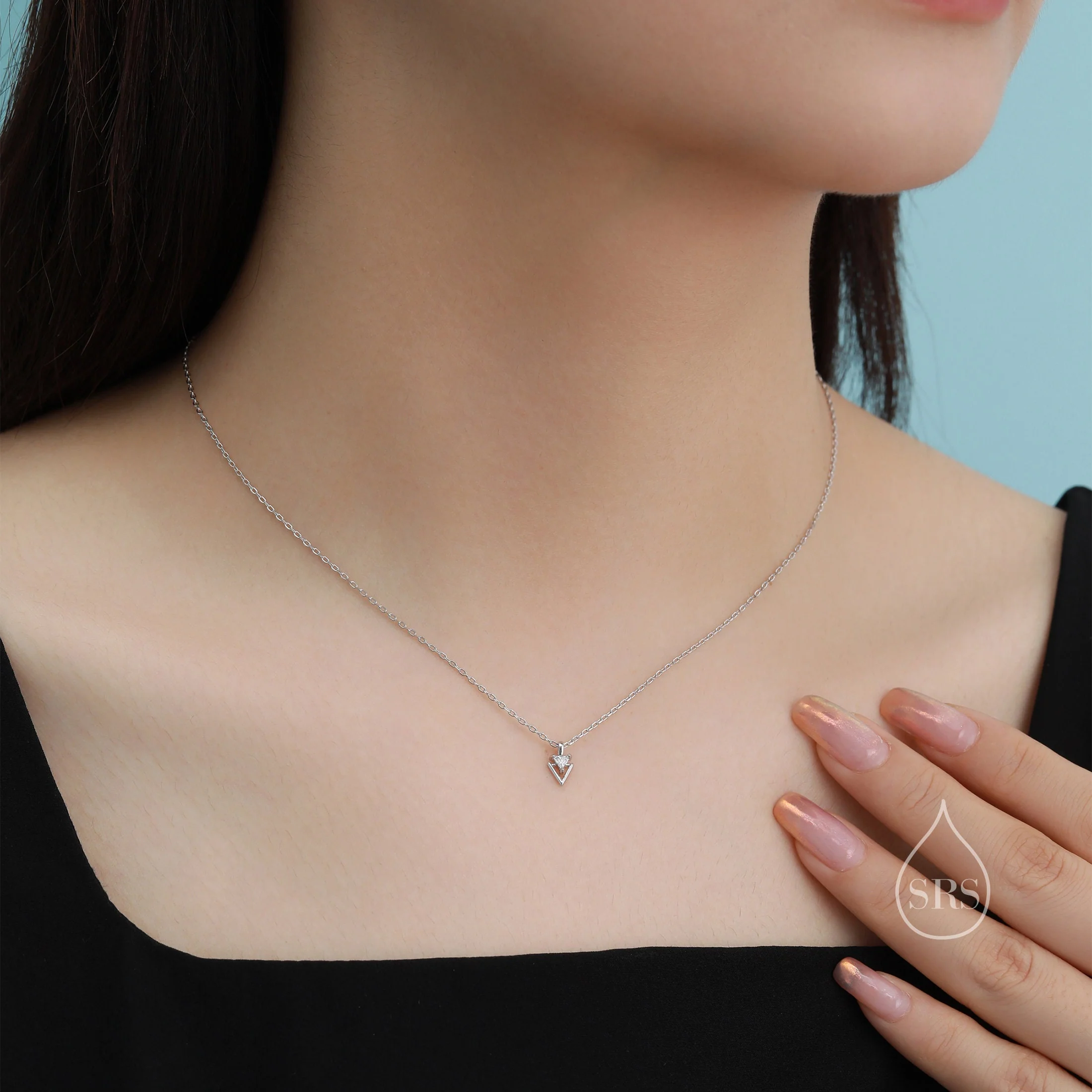 Extra Tiny Double Triangle CZ Pendant Necklace in Sterling Silver, Silver, Gold or Rose Gold, Tiny Geometric CZ Necklace, Arrowhead - Image 5