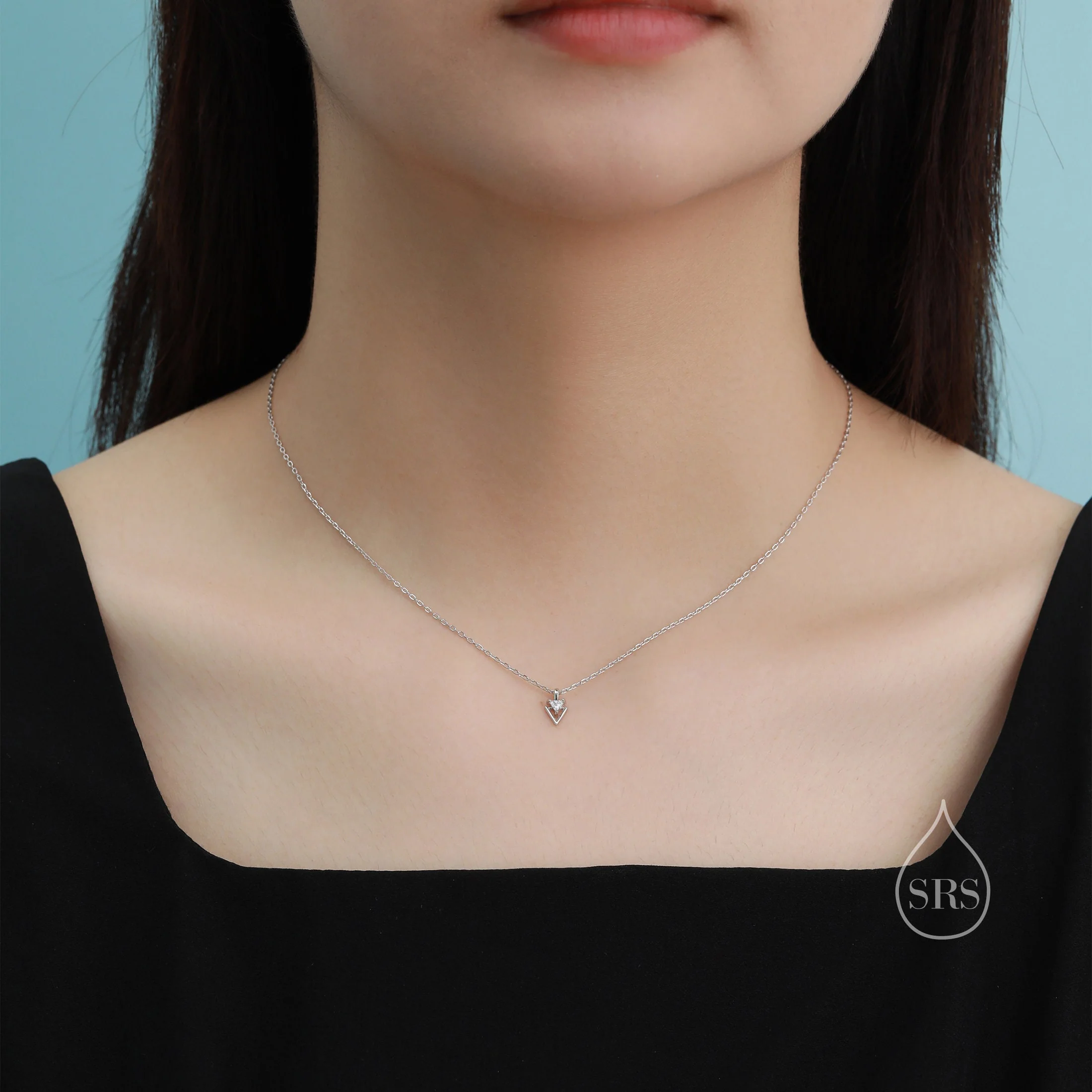 Extra Tiny Double Triangle CZ Pendant Necklace in Sterling Silver, Silver, Gold or Rose Gold, Tiny Geometric CZ Necklace, Arrowhead - Image 6