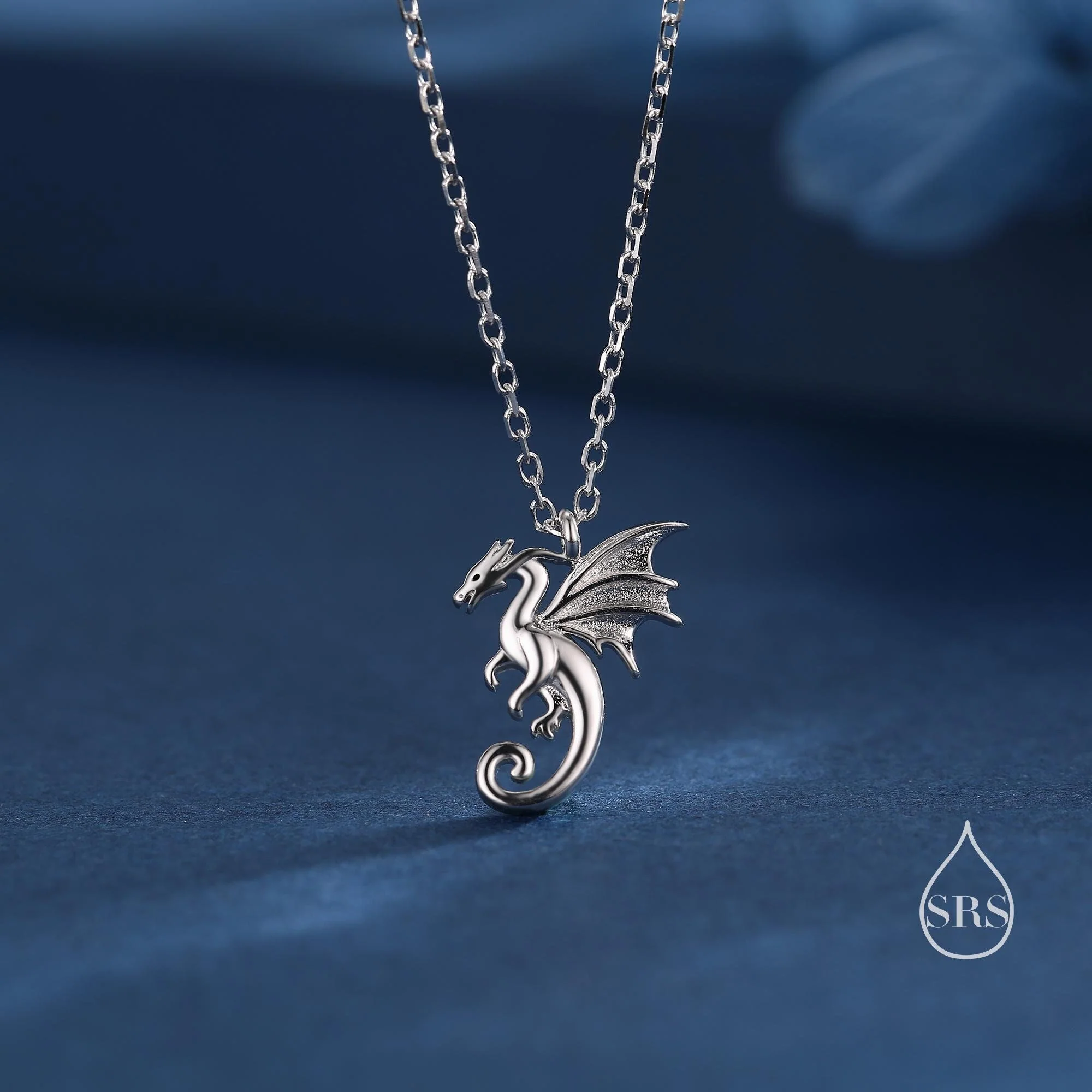 Extra Tiny Dragon Pendant Necklace in Sterling Silver, Silver or Gold or Rose Gold, Flying Dragon Necklace, Small Winged Dragon Pendant